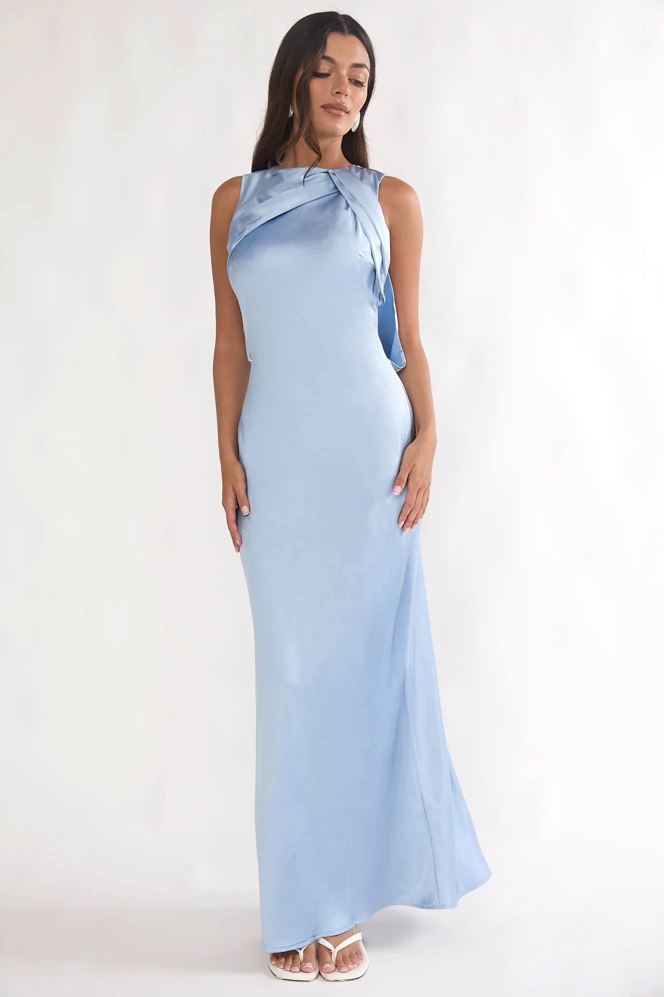 Levinia Draped Back Maxi Dress Blue - luluinthesky