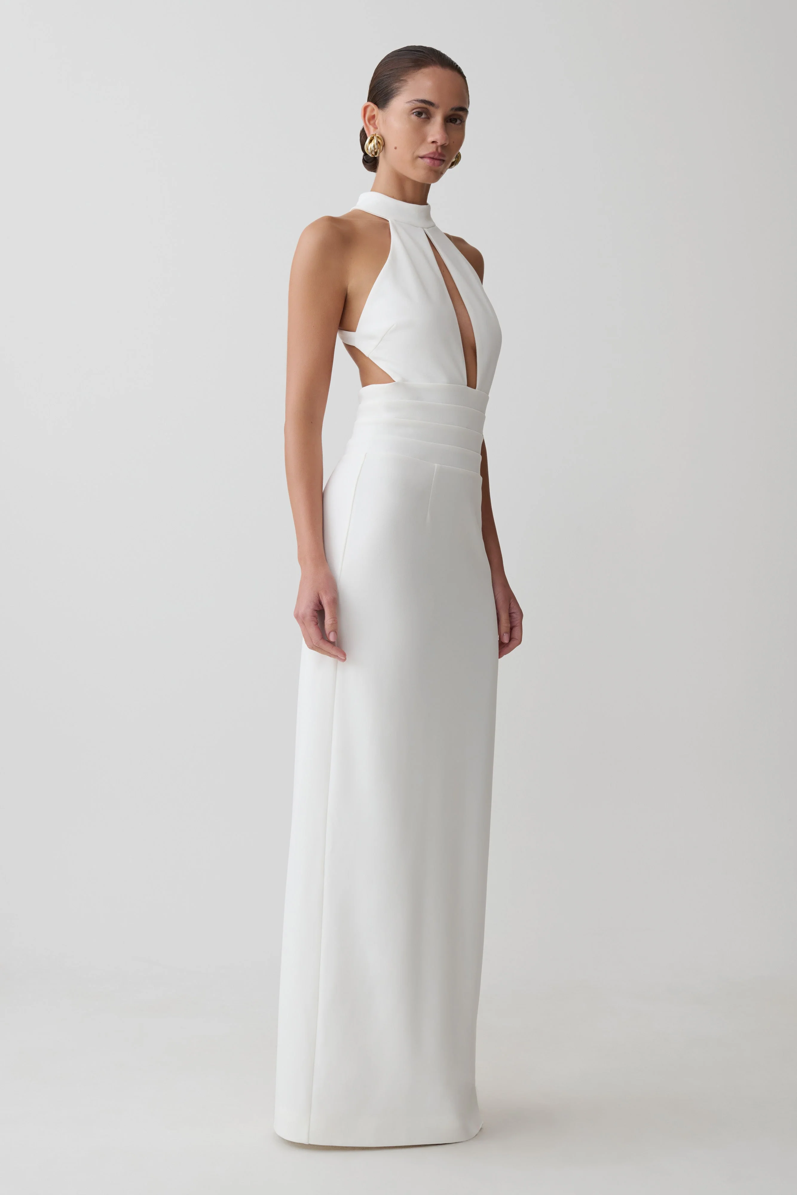 Elan Stretch Crepe Maxi Dress - White