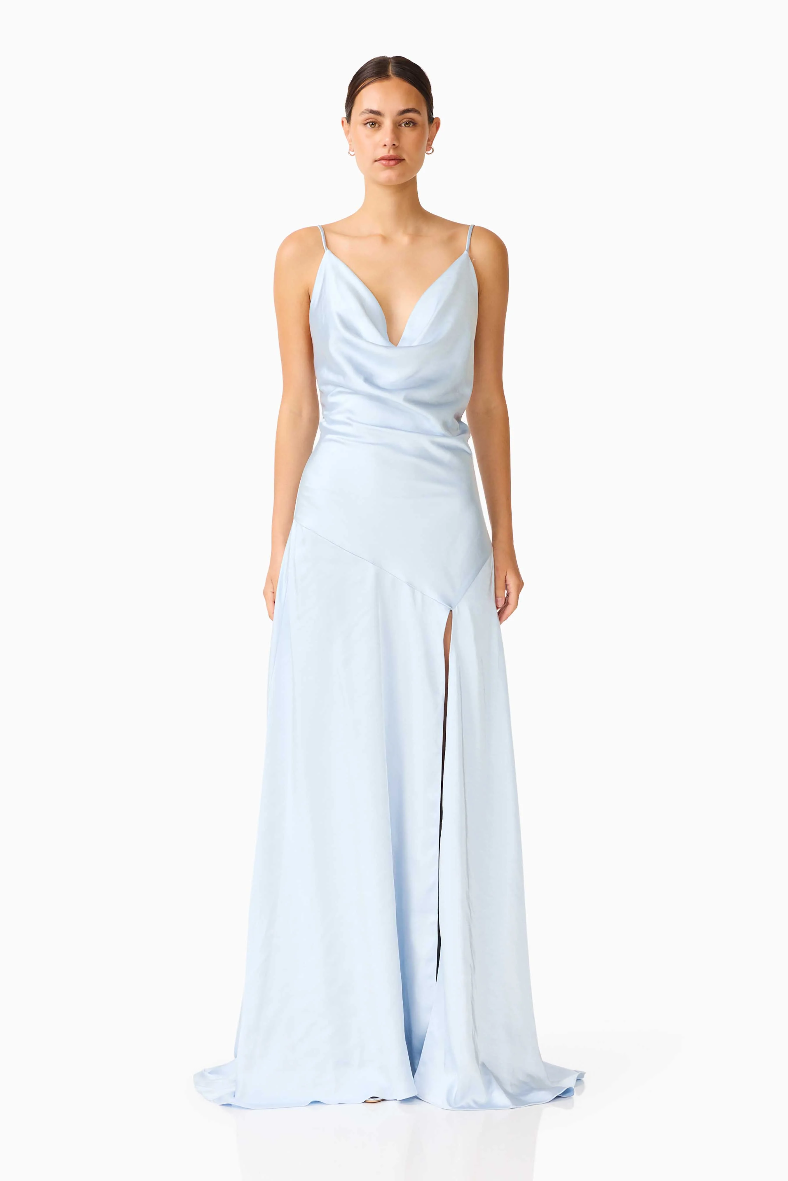 Clementine Cowl Neck Gown in Pale Blue
