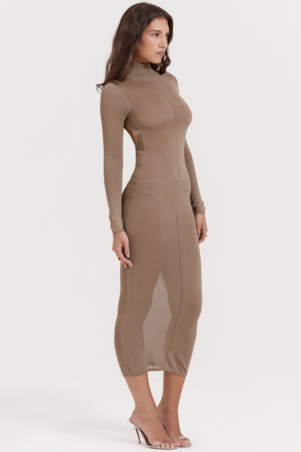 Tan Knit Midi Dress