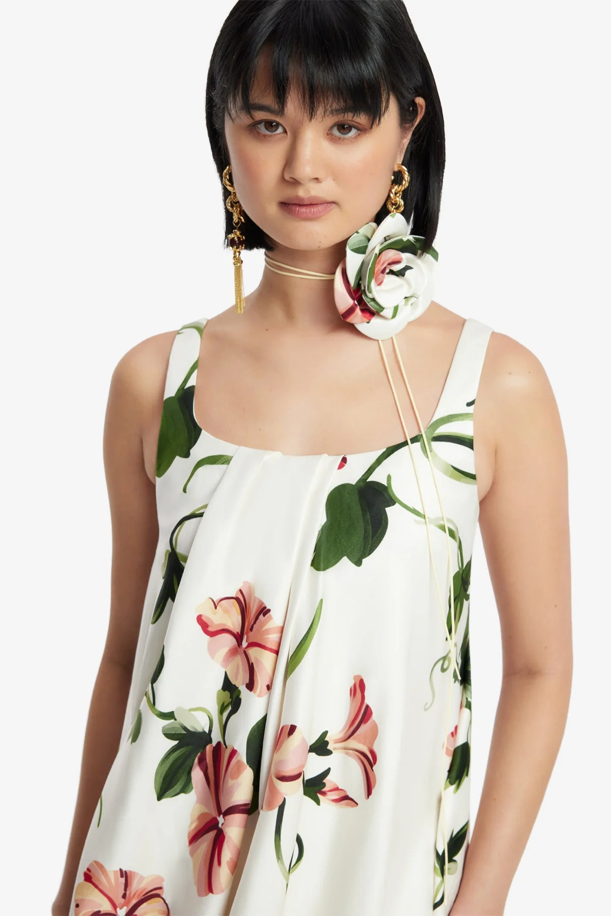 Suki Puff Mini Dress - Vine Print in Snow