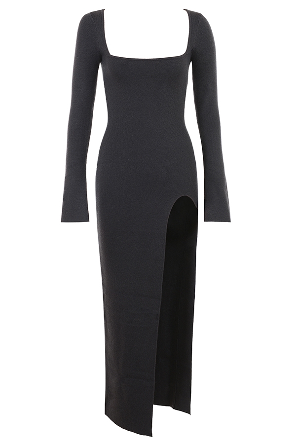 Charcoal Cashmere Knit Maxi Dress