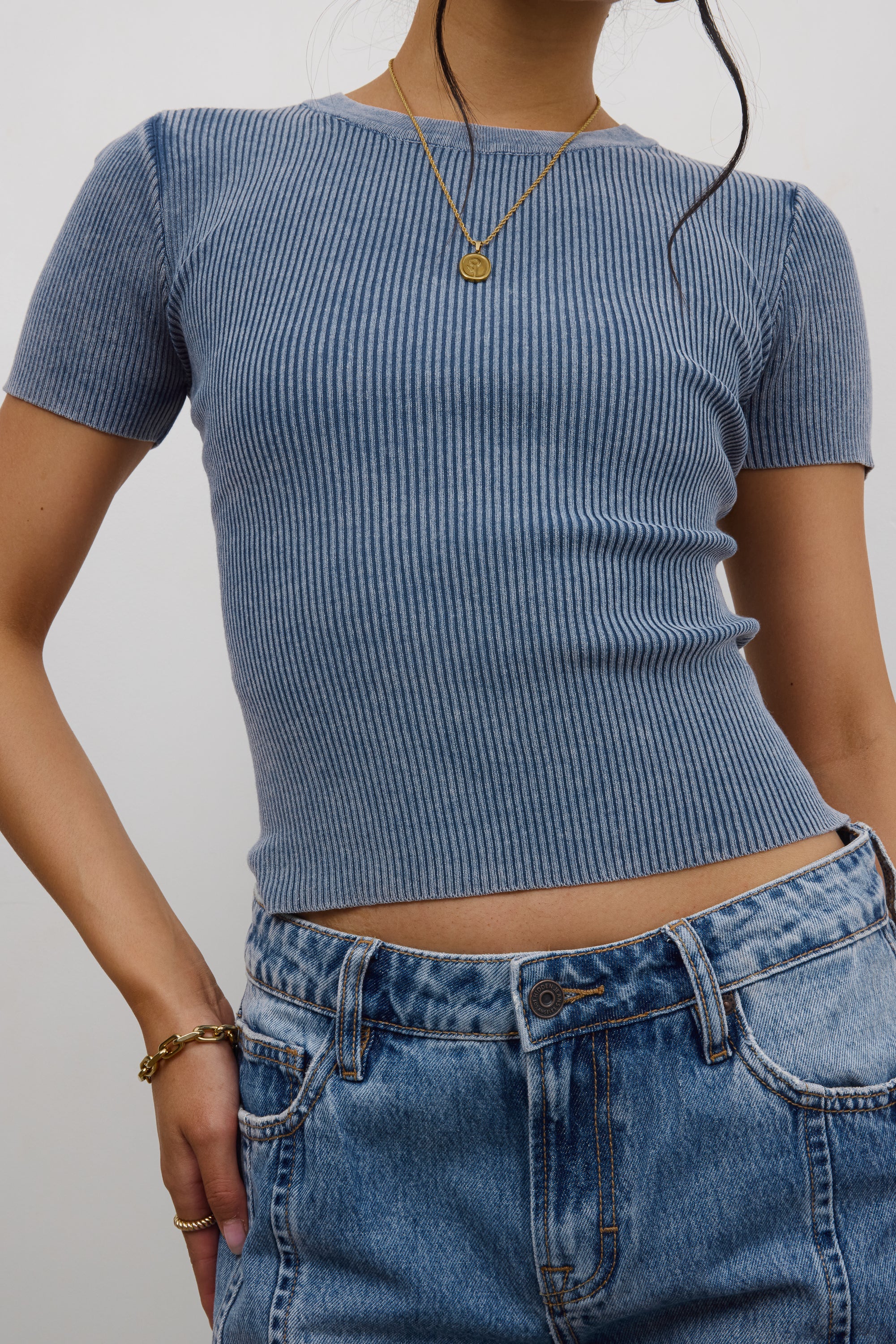 Rome Ribbed Top in Slate Blue