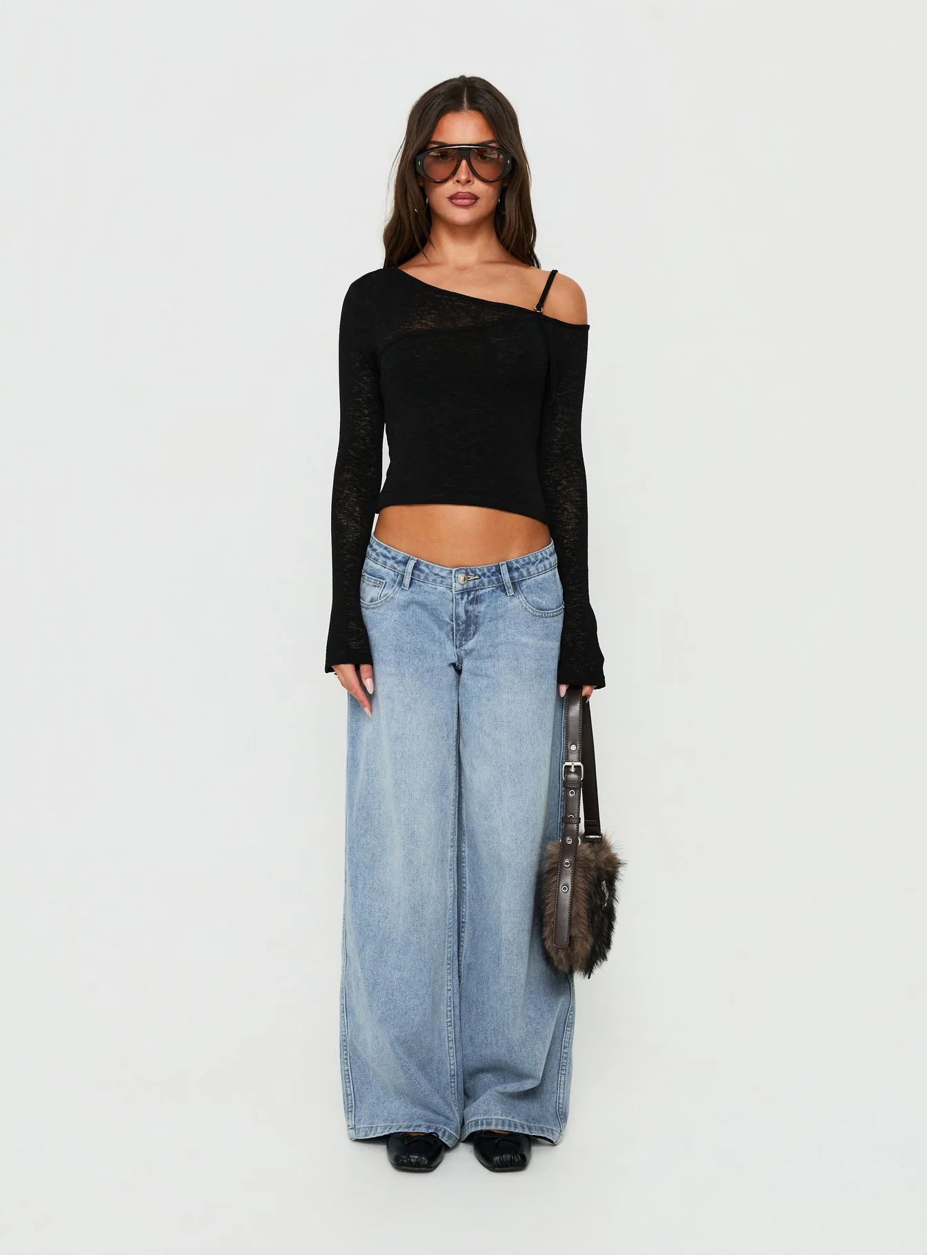 Picco Ultra Low Rise Wide Leg Jeans Light Blue Wash