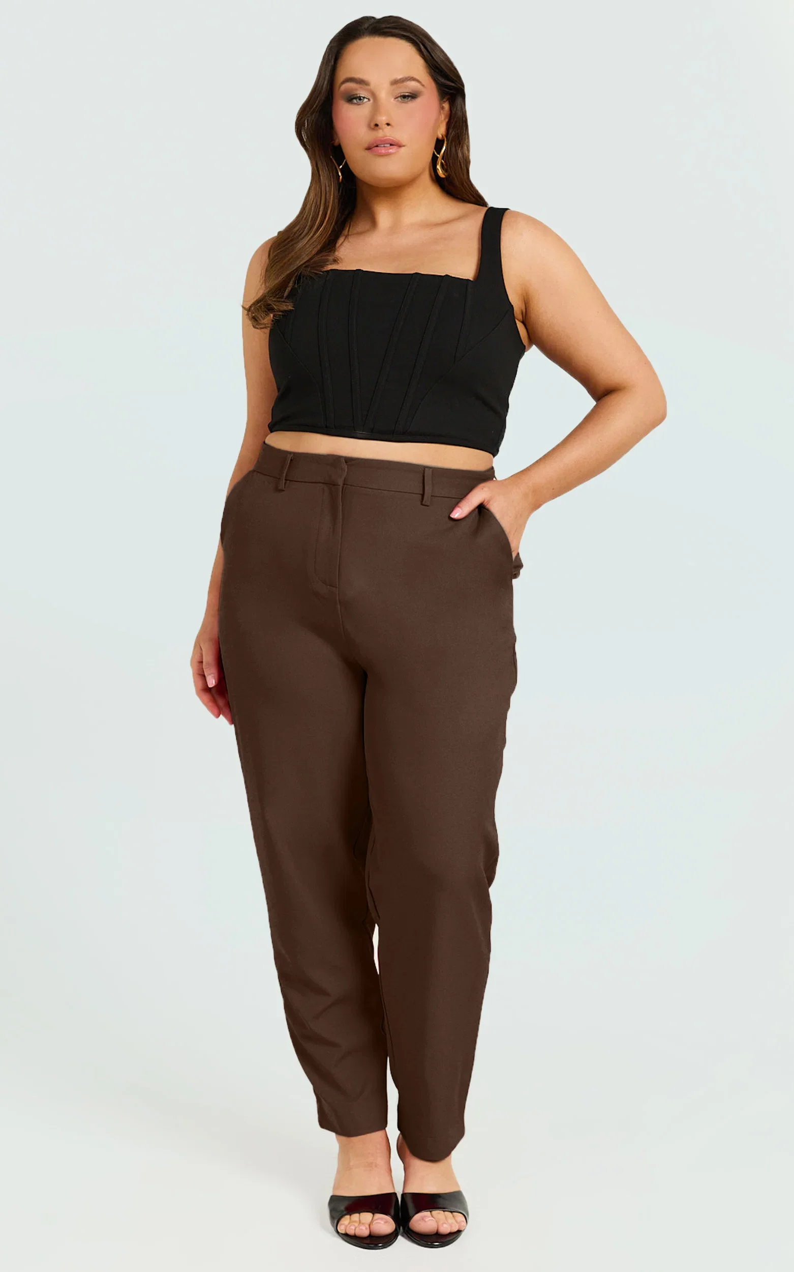 Hermie Pants - High Waisted Cropped Tailored Pants in Chocolate