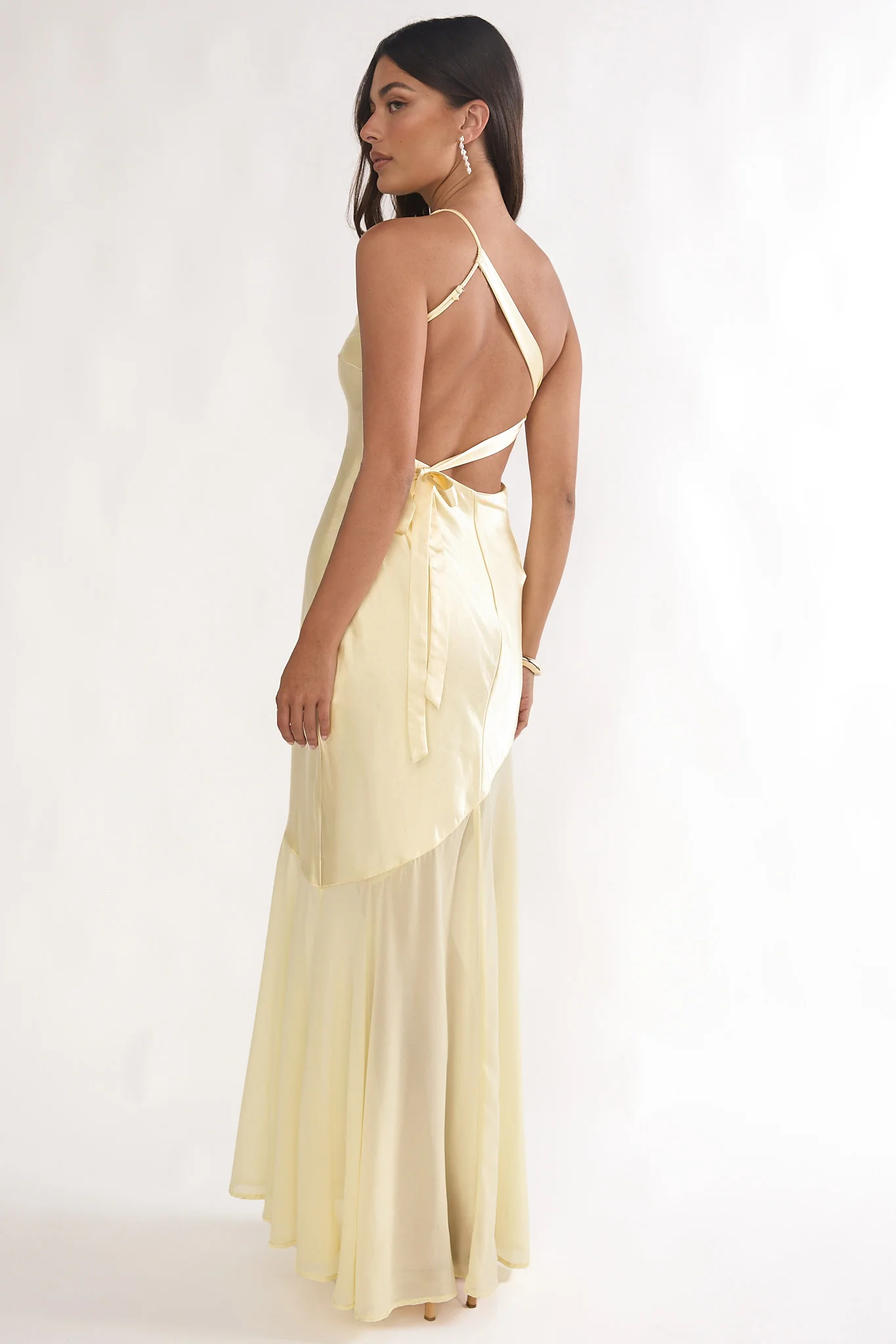 Mireya One-Shoulder Sheer Hem Maxi Dress Lemon - luluinthesky