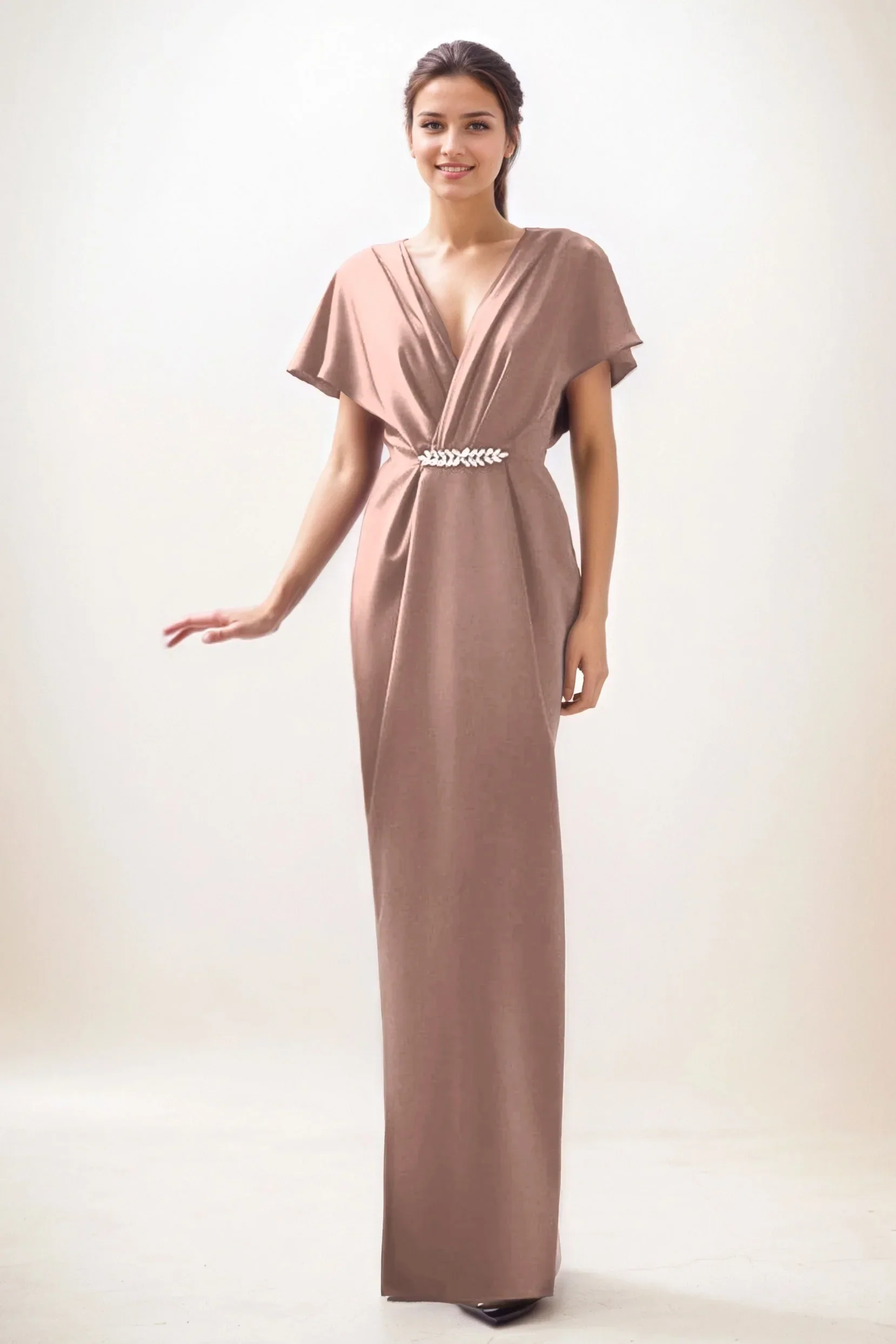 Sheath-Column Maxi Luxe Satin Wedding Guest Dress CG0299