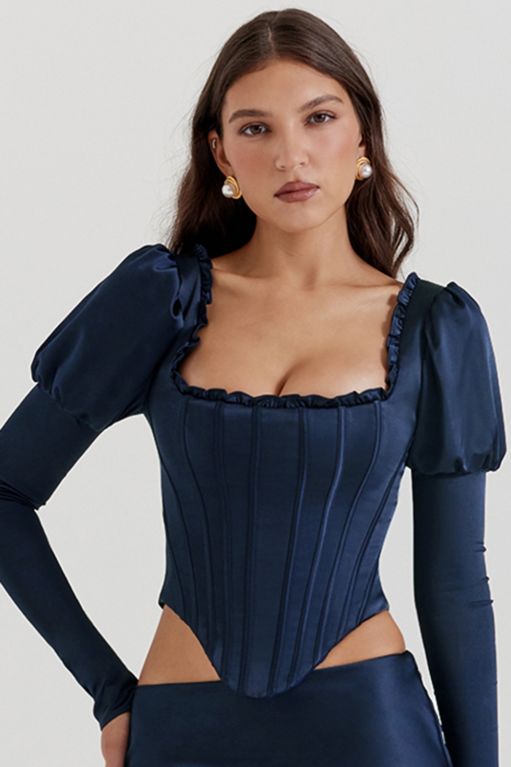 navy puff sleeve corset