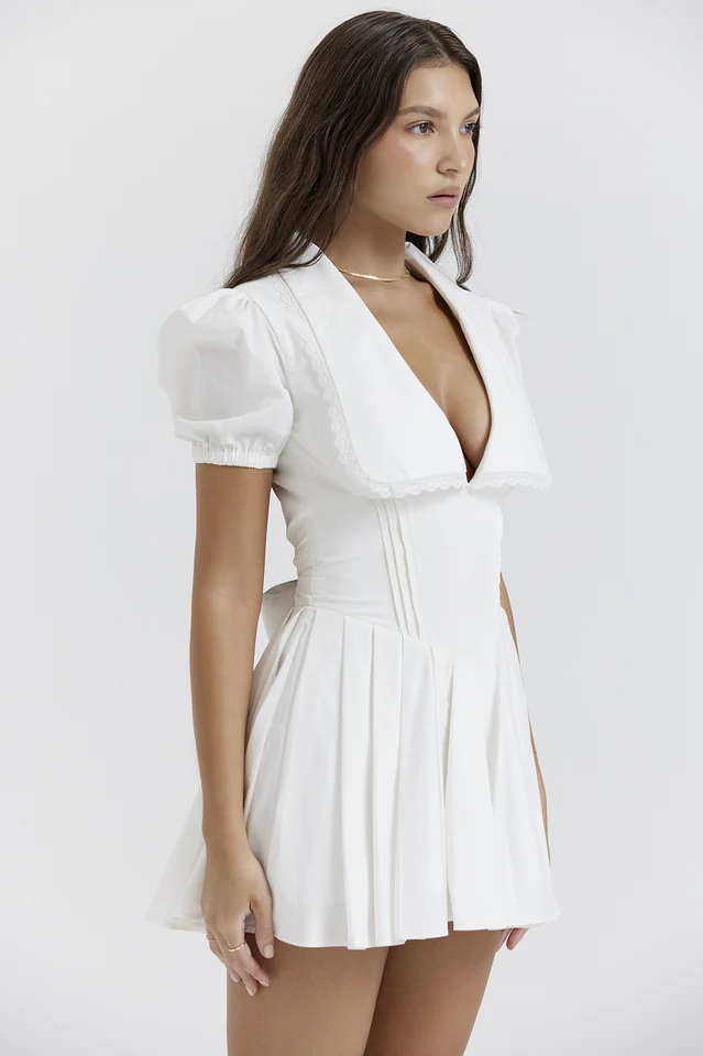 Piera White Pleated Mini Dress