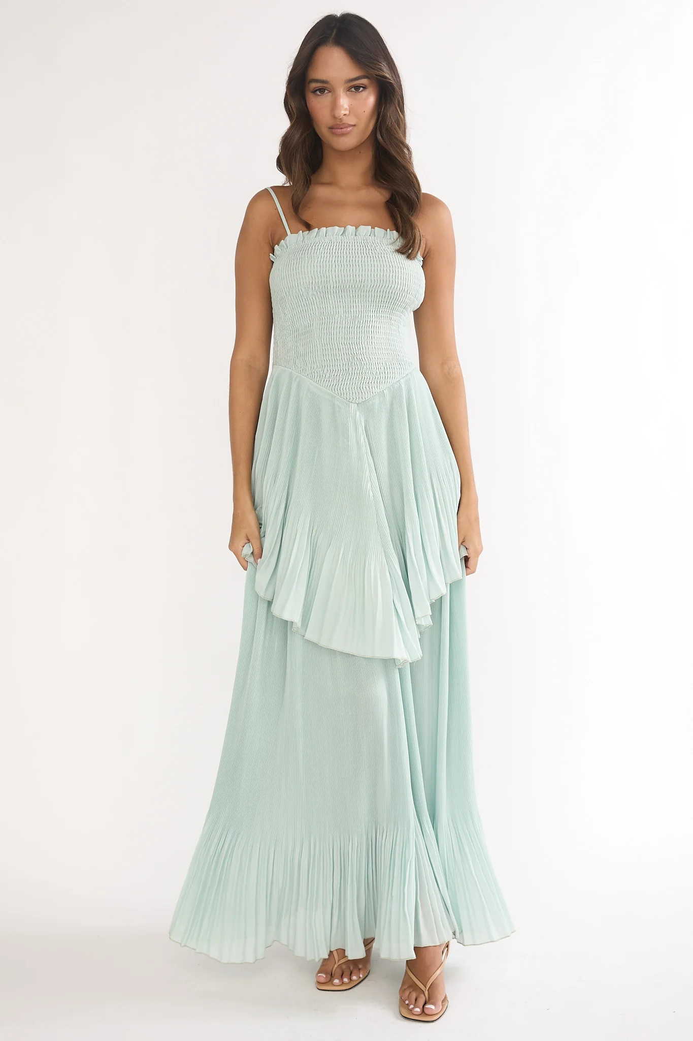 Delin Smocked Layered Maxi Dress Sage