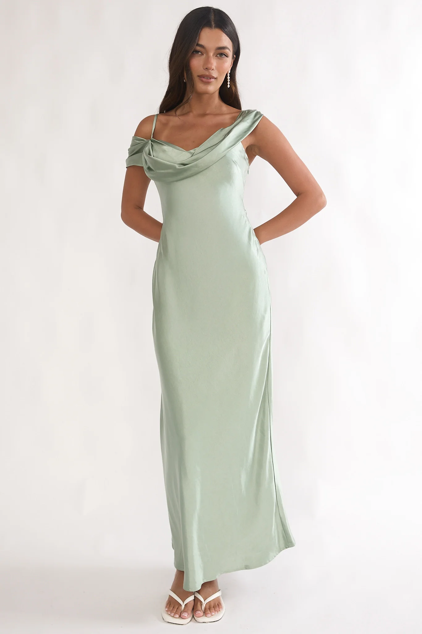 Emelle Asymmetric Neckline Maxi Dress Pistachio
