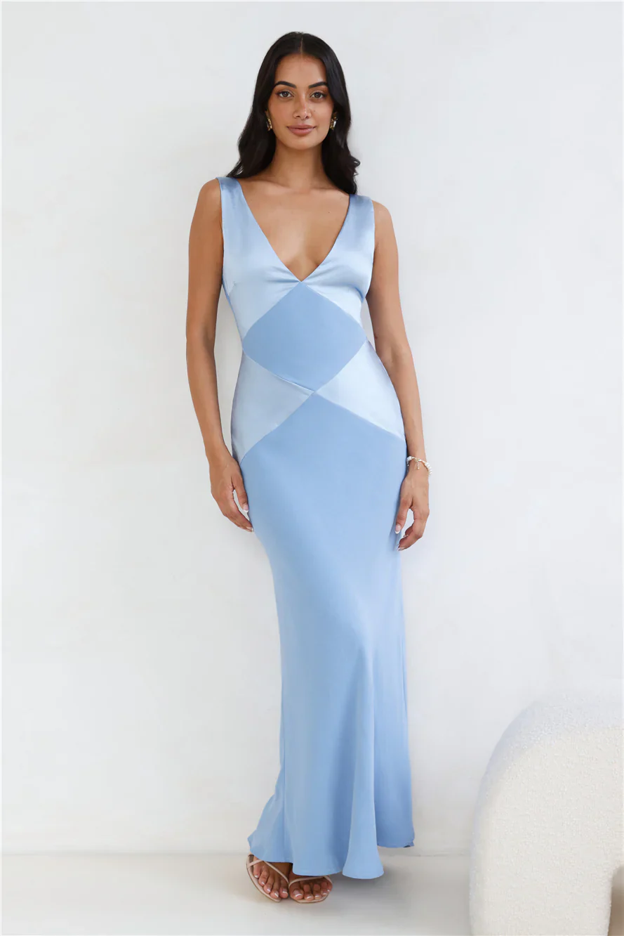 Subtle Splendor Satin Maxi Dress Light Blue - luluinthesky