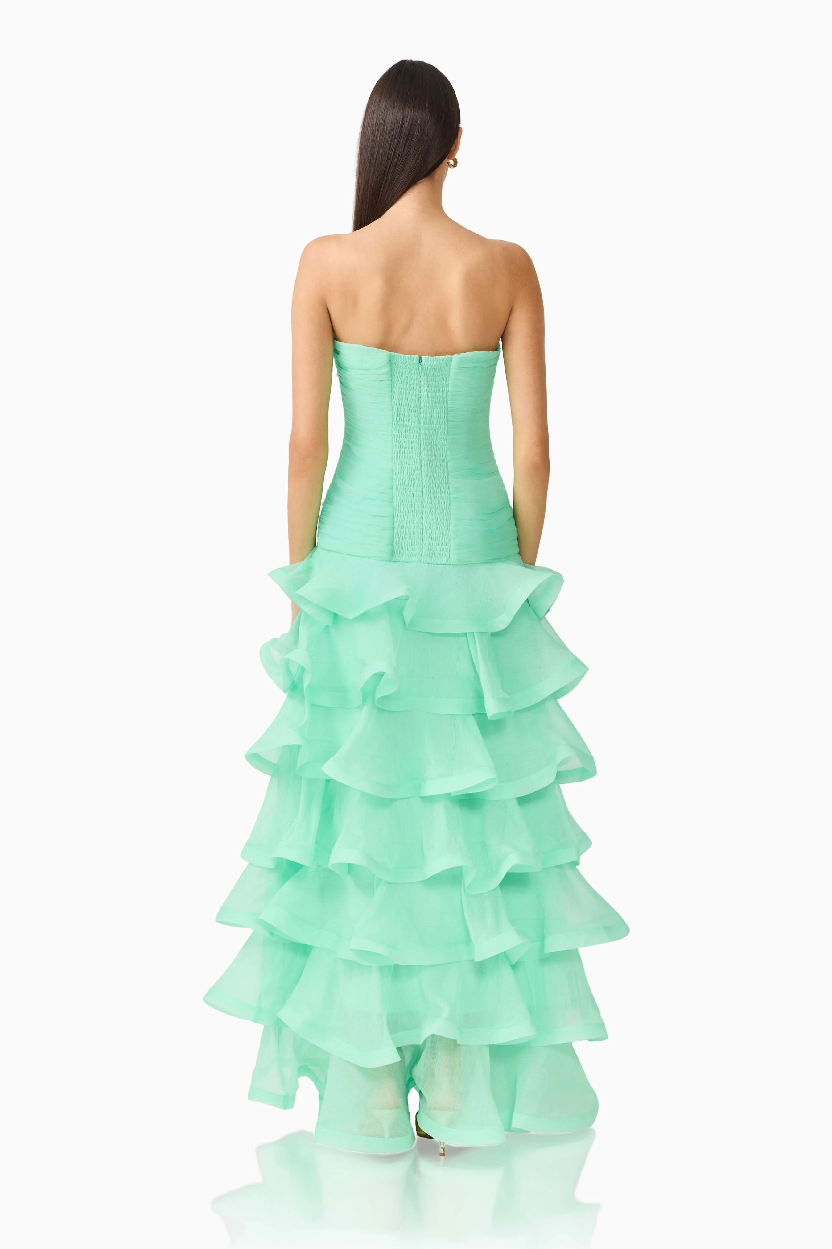 Evelin Tiered Gown in Mint Green