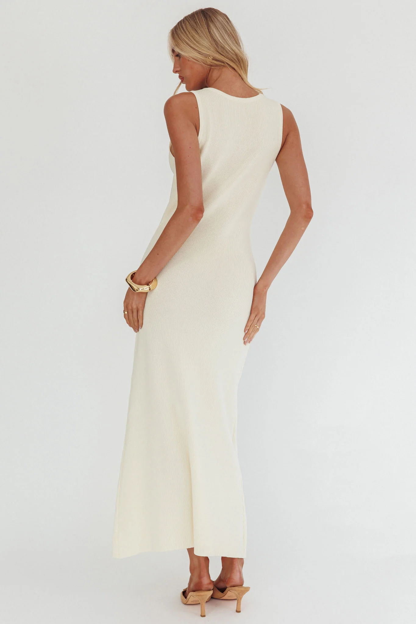 Kelani Gold Button Knit Maxi Dress Cream - luluinthesky