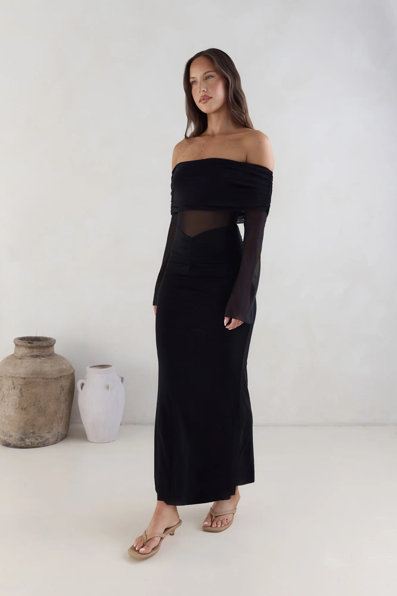 Sands Of Somewhere Off Shoulder Maxi Dress Black