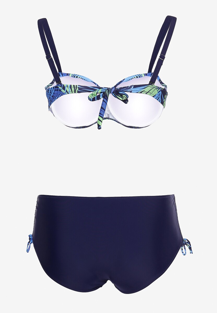 Granatowe Bikini Dwuczęściowe Usztywniany Biustonosz Majtki Figi Seteria