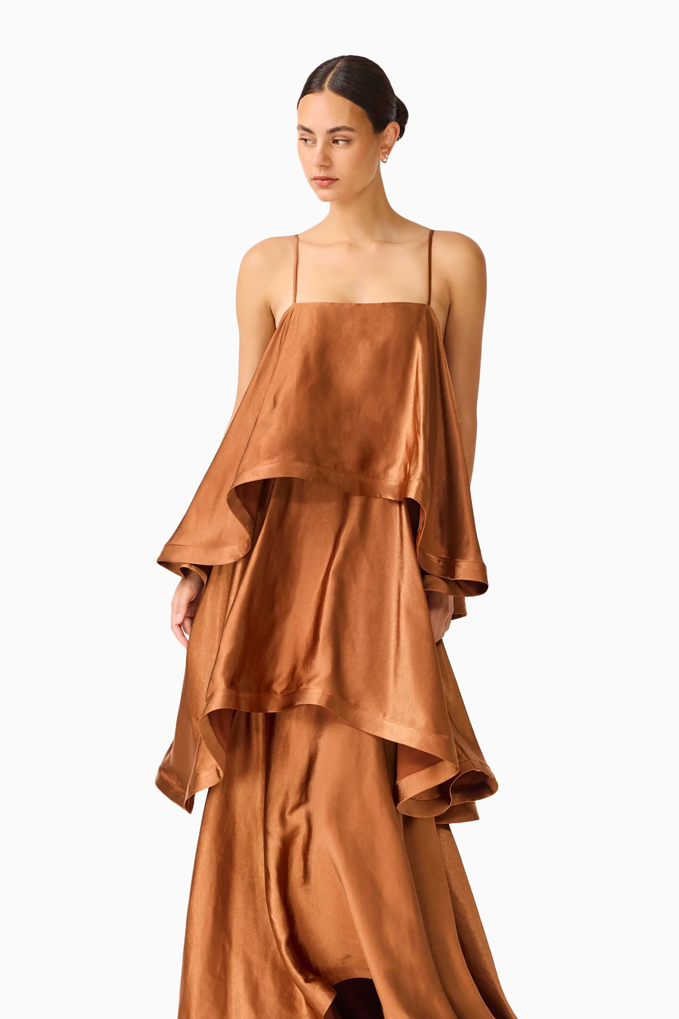 Tilly Tiered Maxi Dress in Toffee Brown