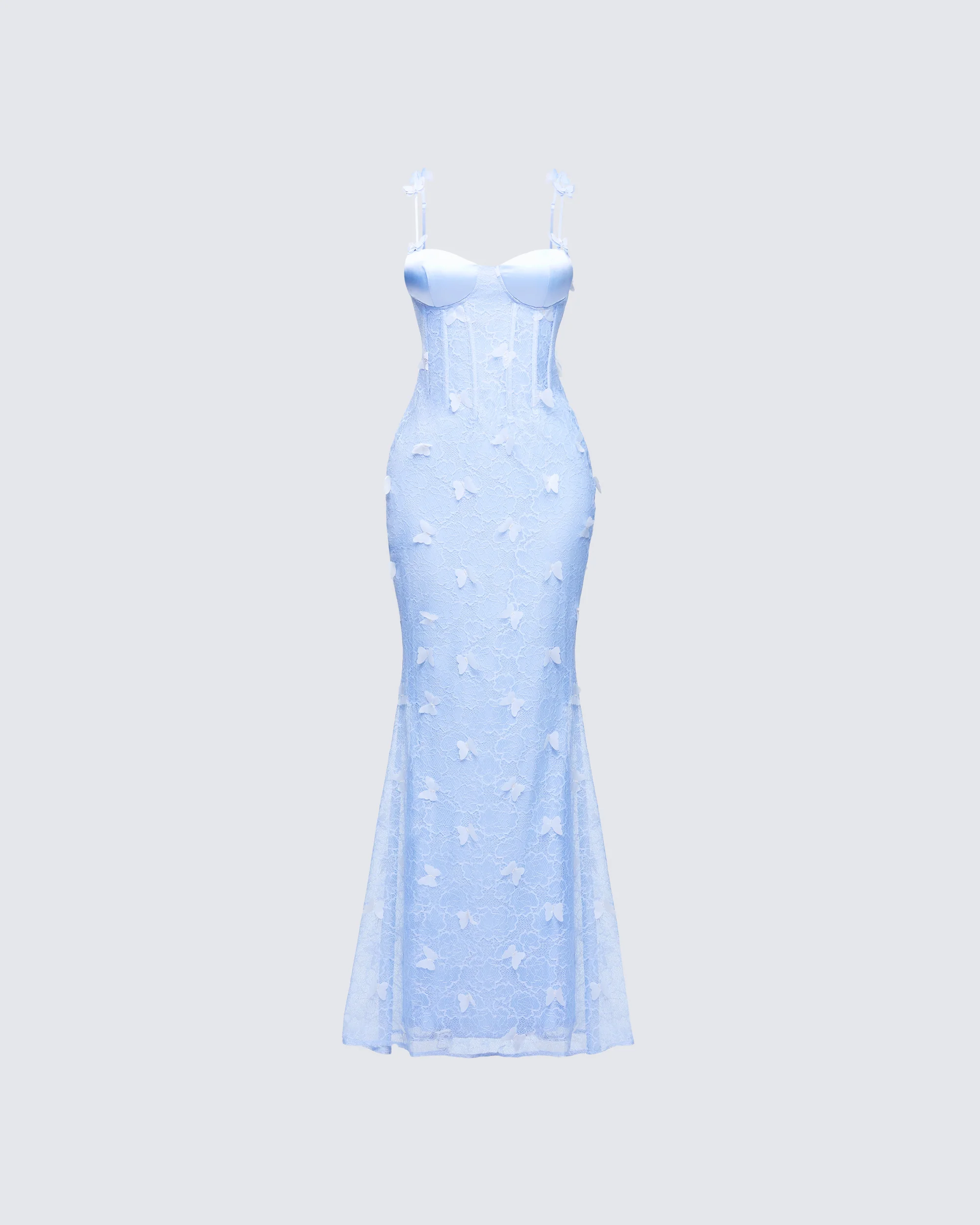 Alma Blue Butterfly Lace Maxi Dress