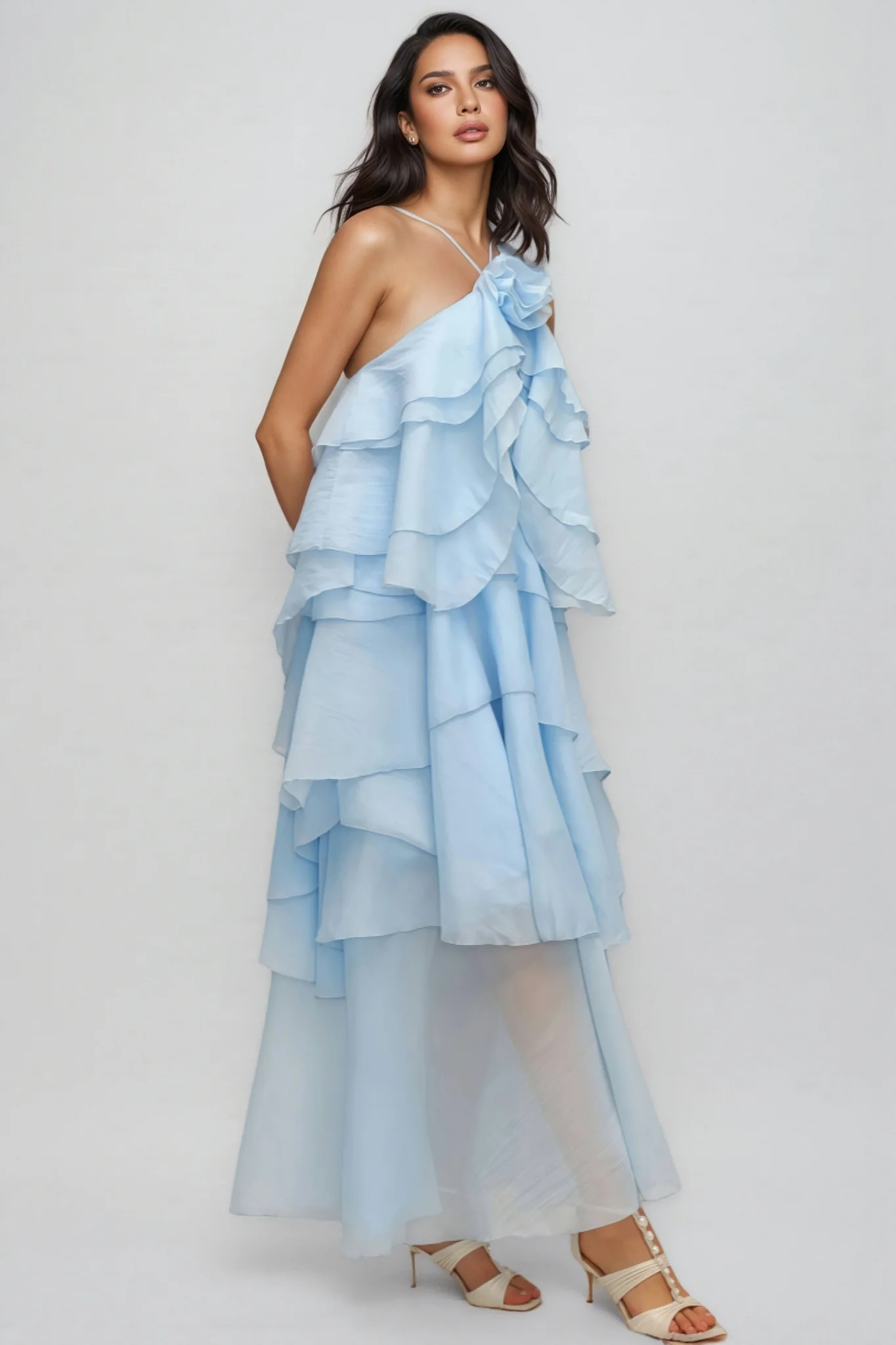 Kaelly Sleeveless Flower Folds Maxi Dress