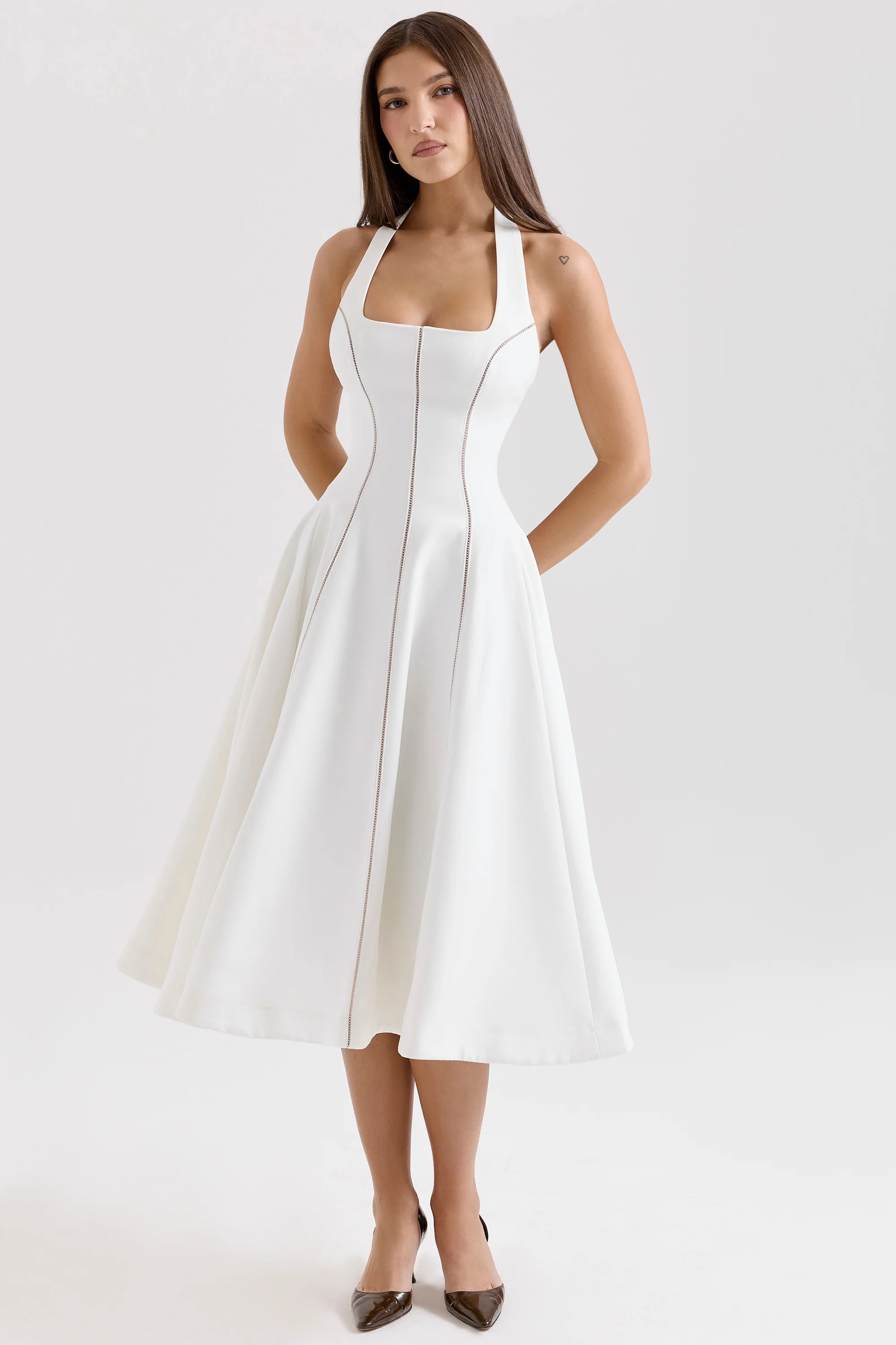 ivory halter neck midi dress