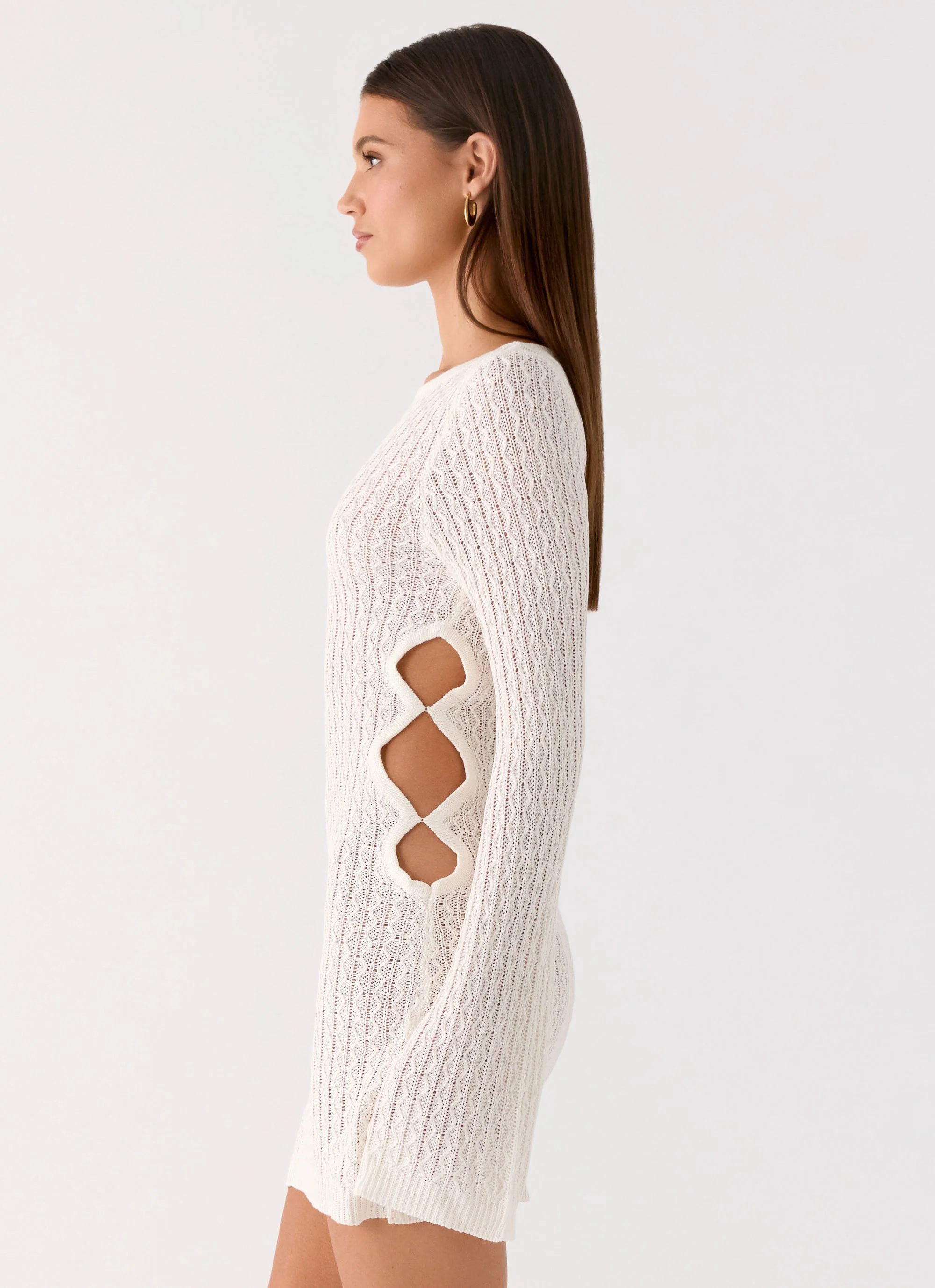 Zenzi Long Sleeve Crochet Mini Dress - White - luluinthesky