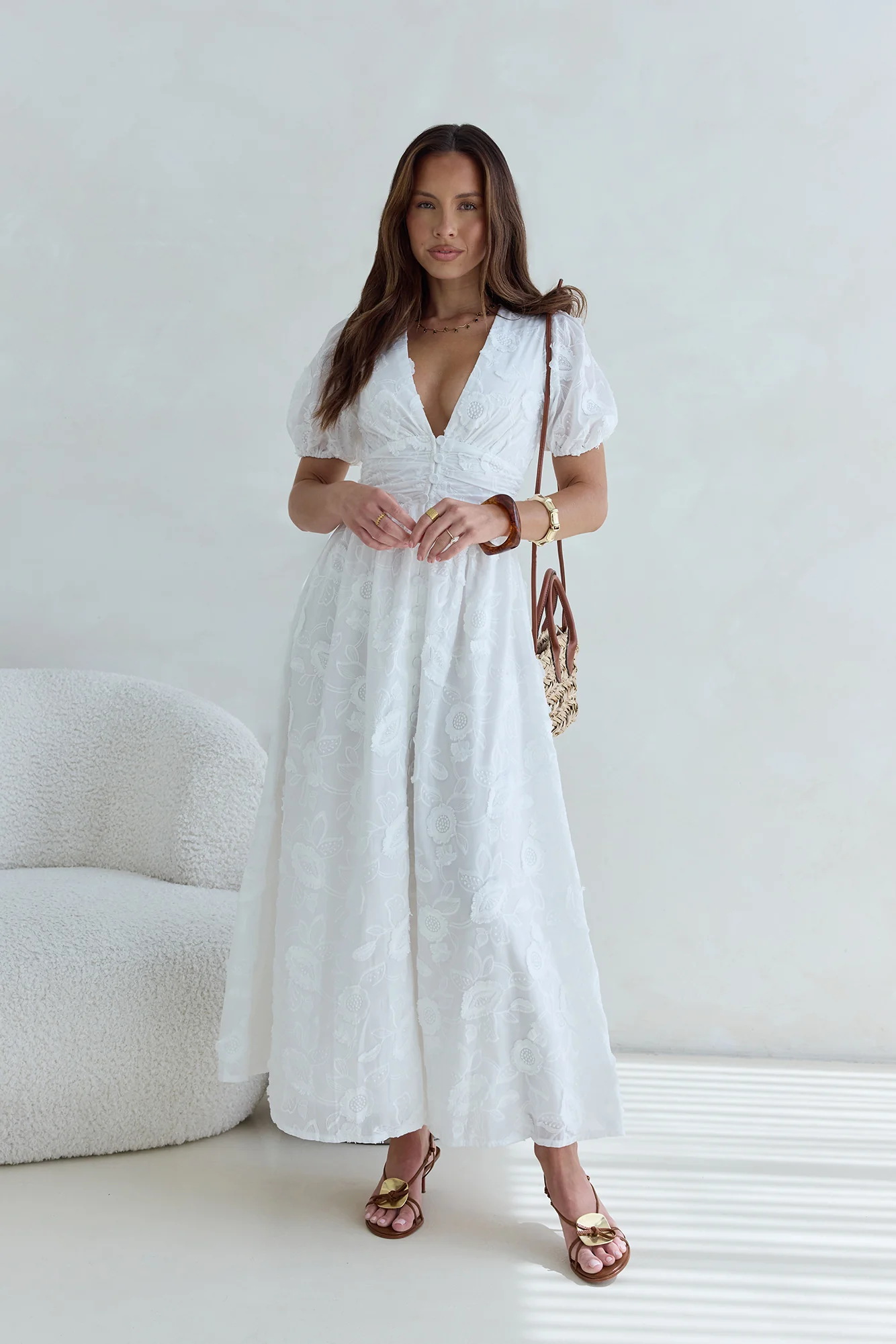 Busy Bee Maxi Dress White - luluinthesky
