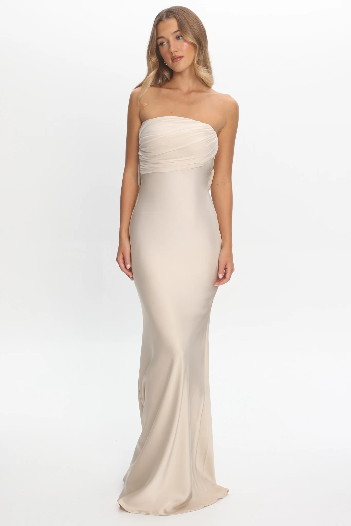 Iyeciz Strapless Maxi Dress Champagne - FASHION NOB