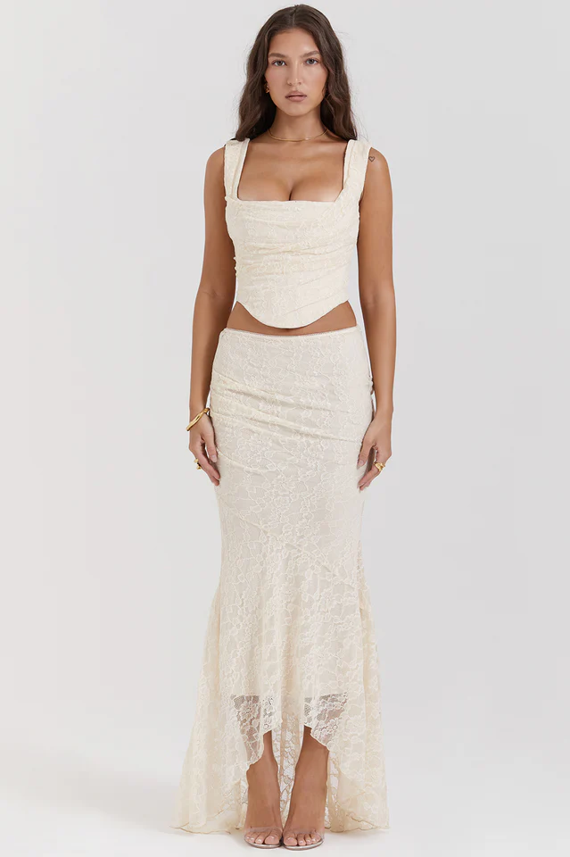 Vintage Cream Corset + Lace Skirt Set