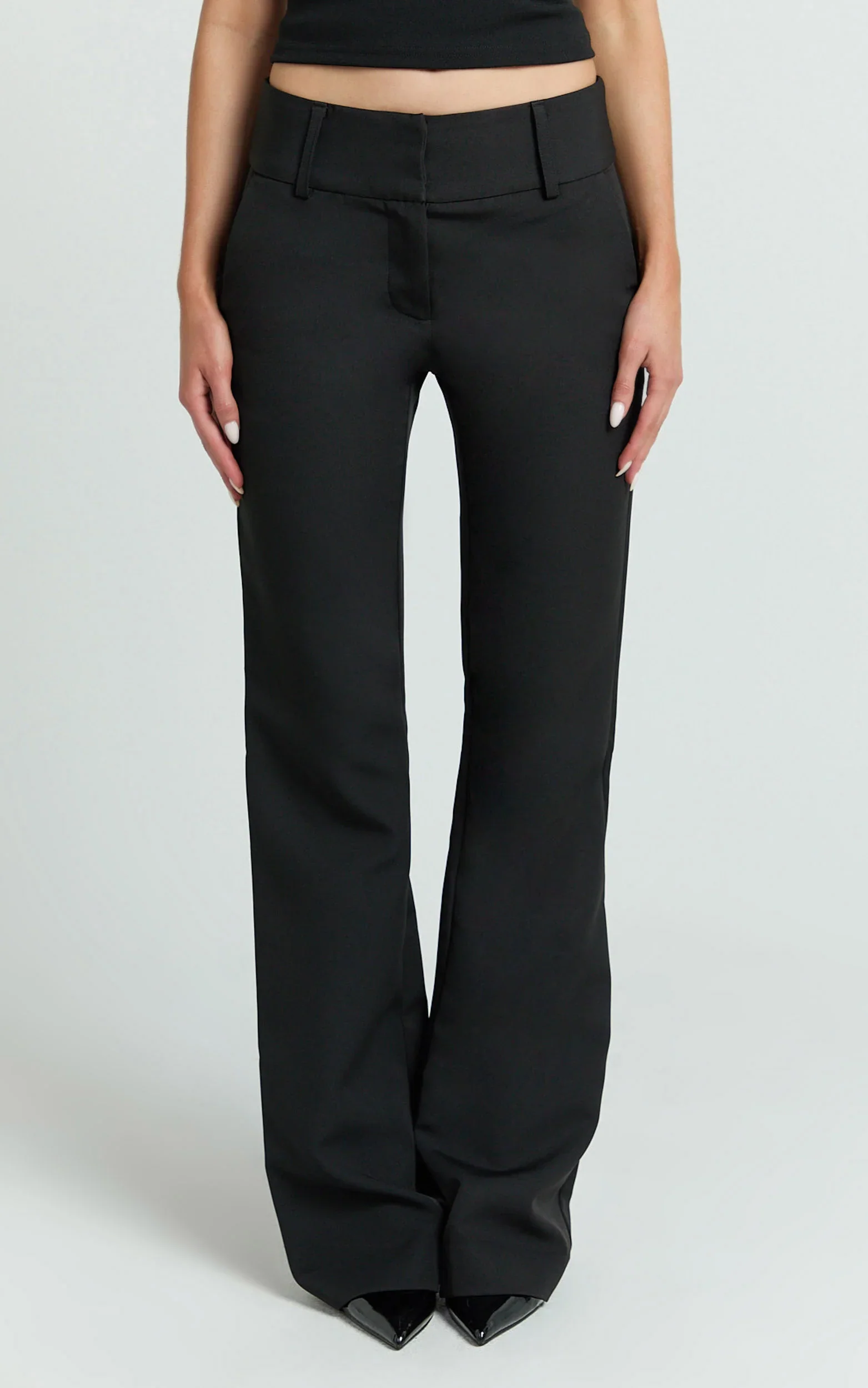 Elliot Pants - Mid Rise Pinstripe Bootleg Pants in Black