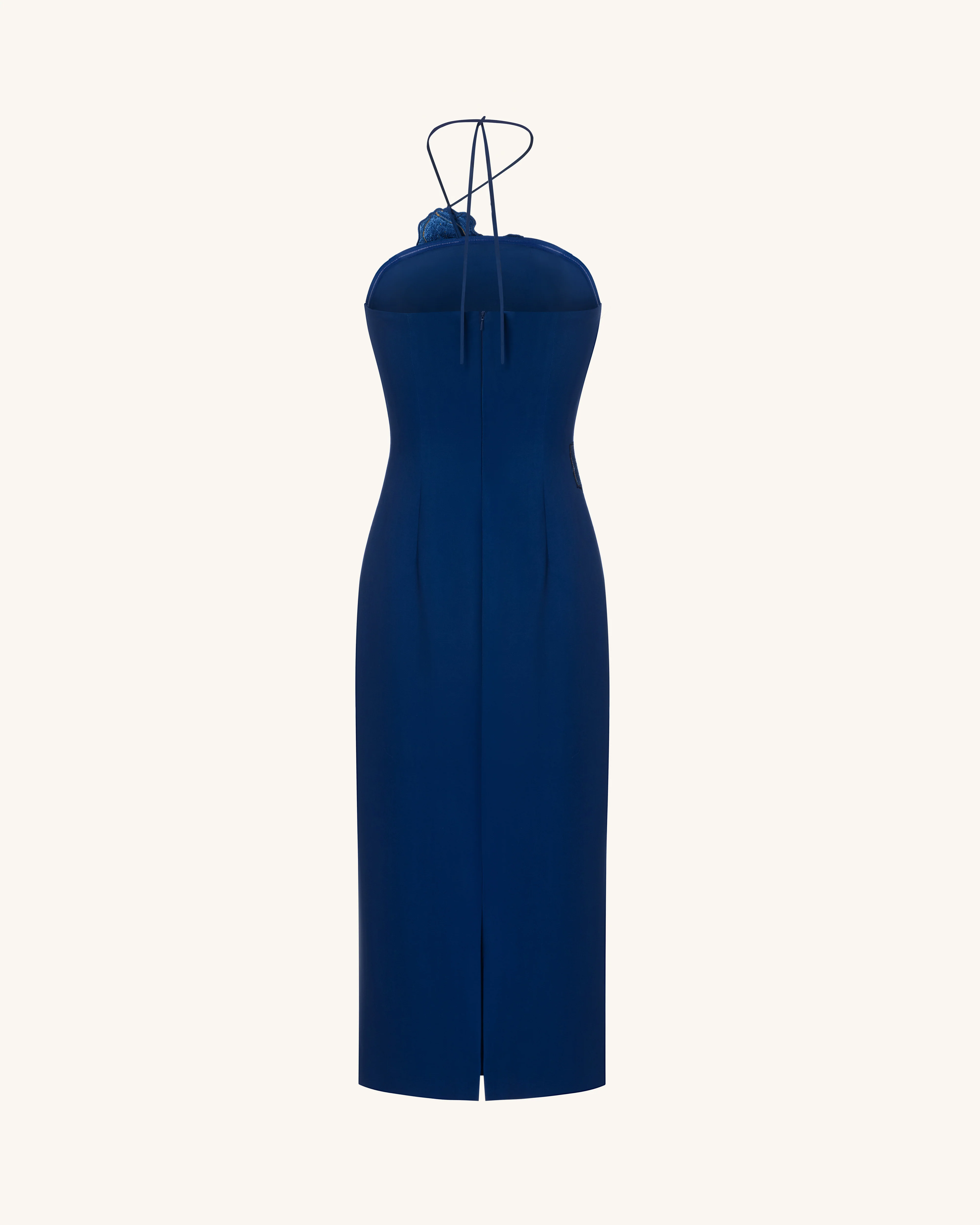 Iris Embroidered Halter Midi Dress - Navy Blue - FASHION NOB