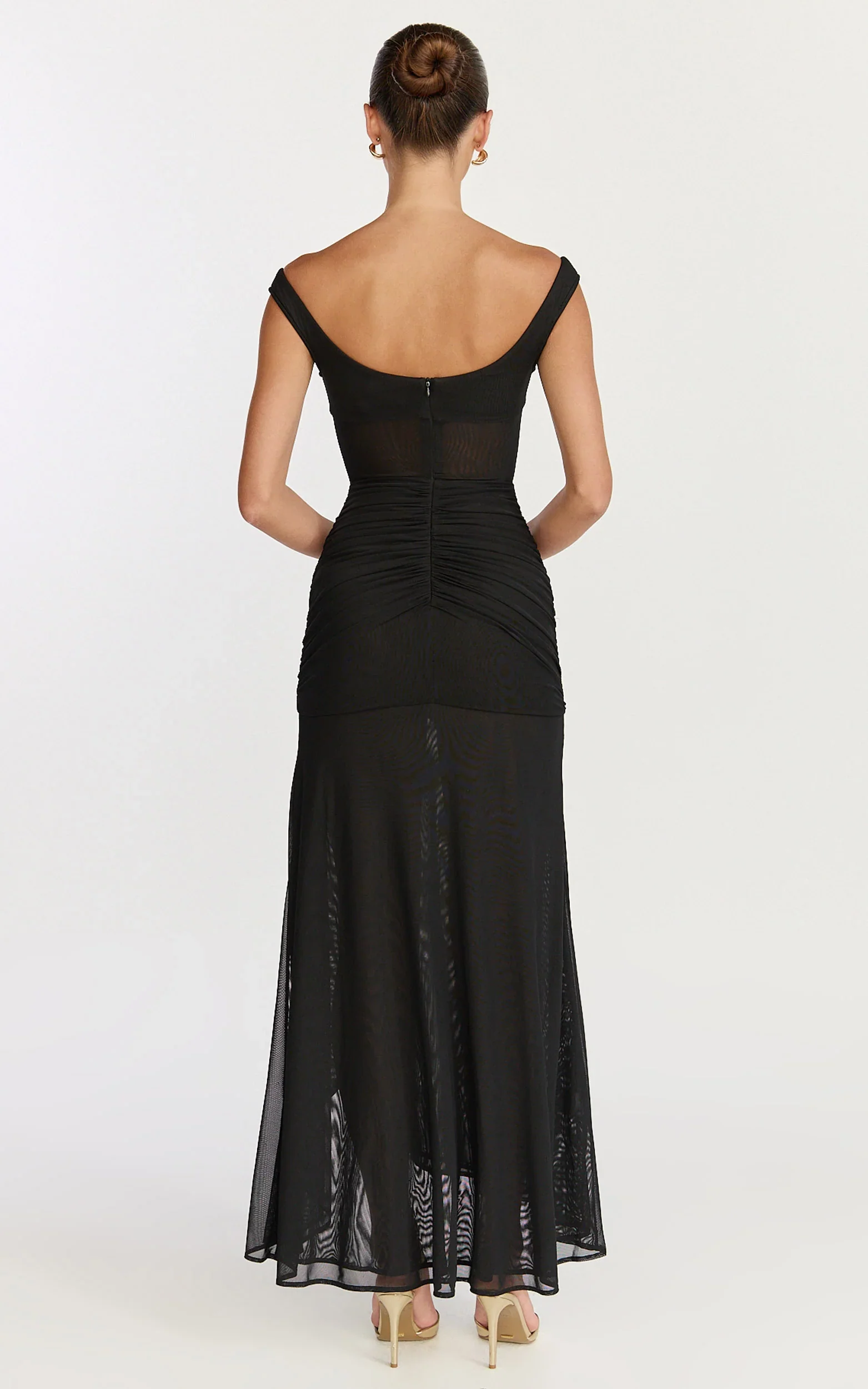 Demetria Maxi Dress - Mesh Bodycon Dress in Black
