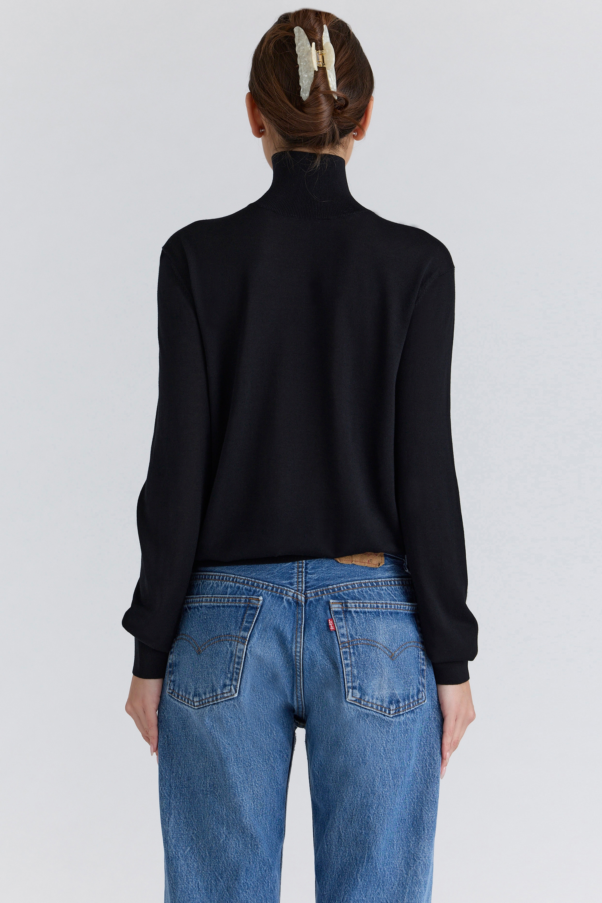 Black Silk + Wool Roll Neck Sweater