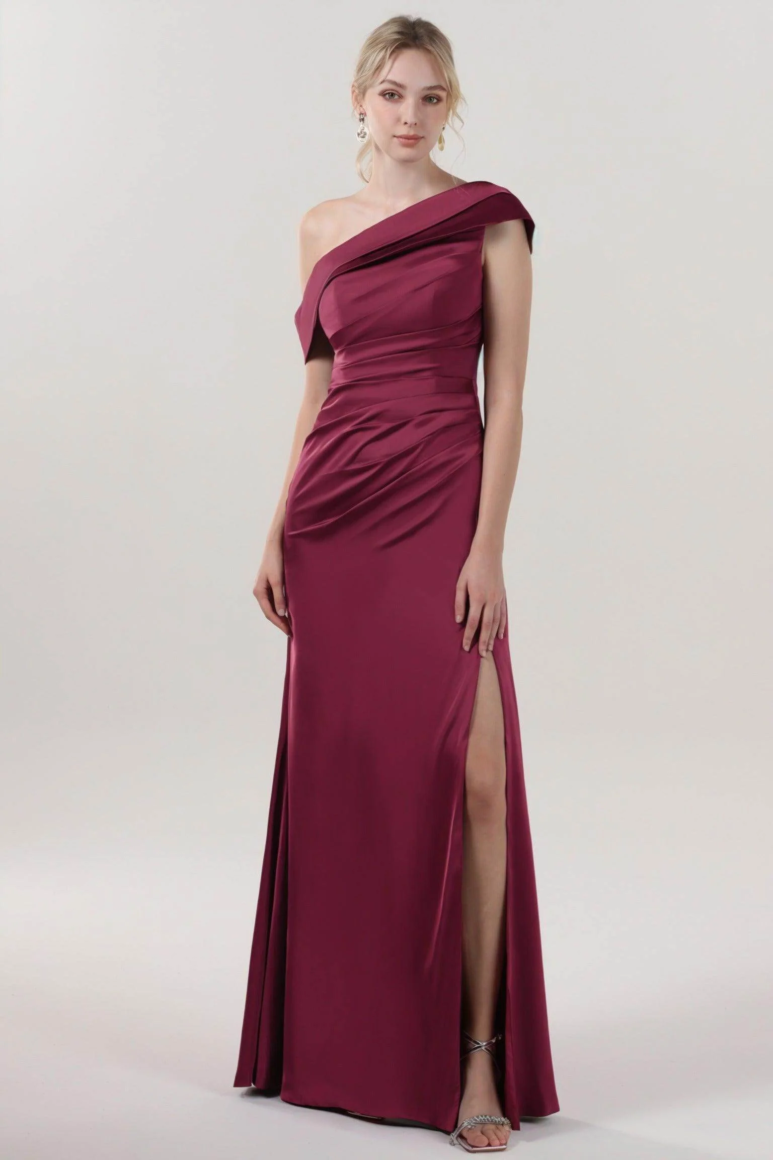 Sheath-Column Maxi Luxe Satin Bridesmaid Dress CS0609BM