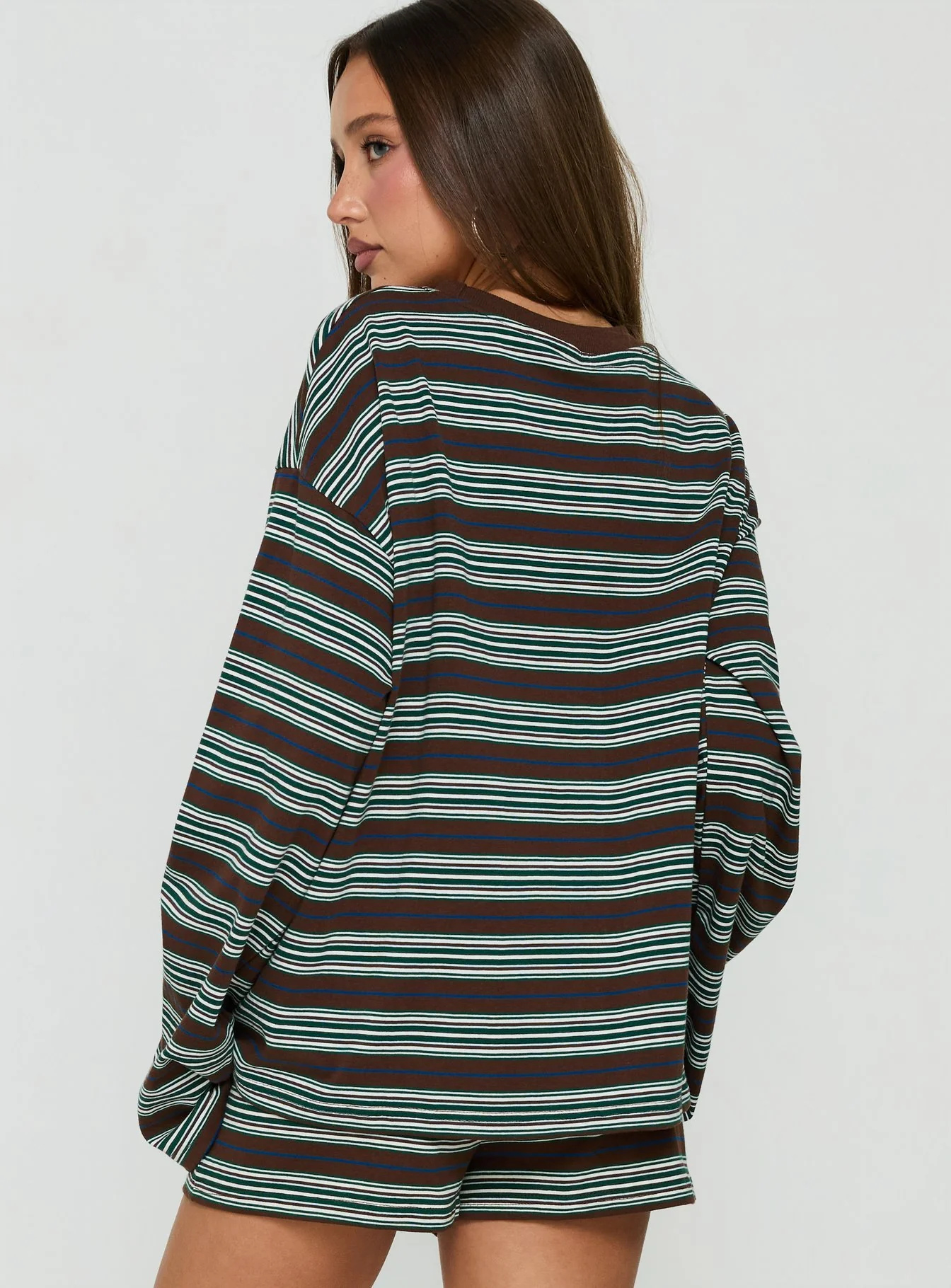 Settle Down Long Sleeve Top Brown Stripe