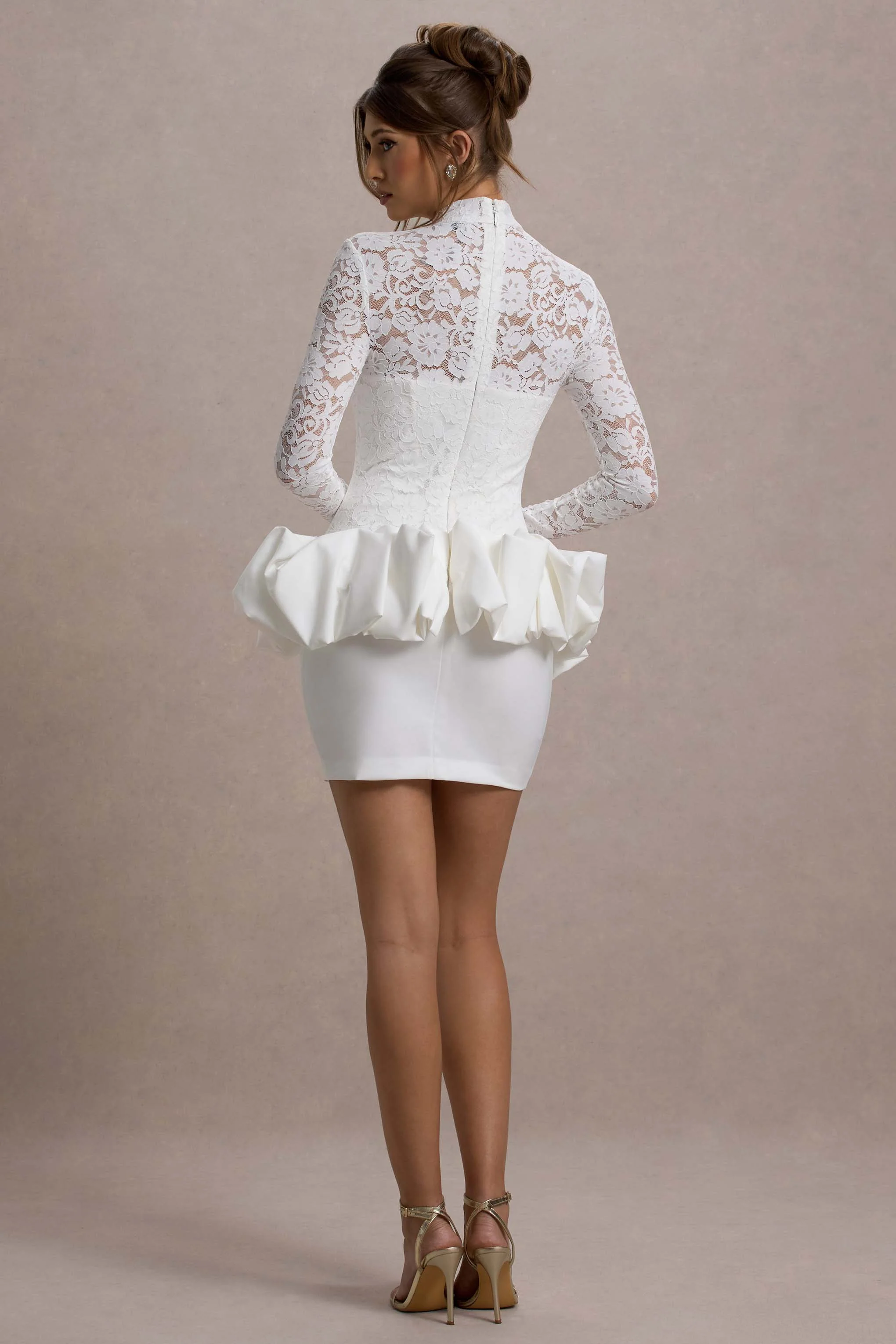 Antheia | White Lace Long-Sleeve Peplum Mini Dress