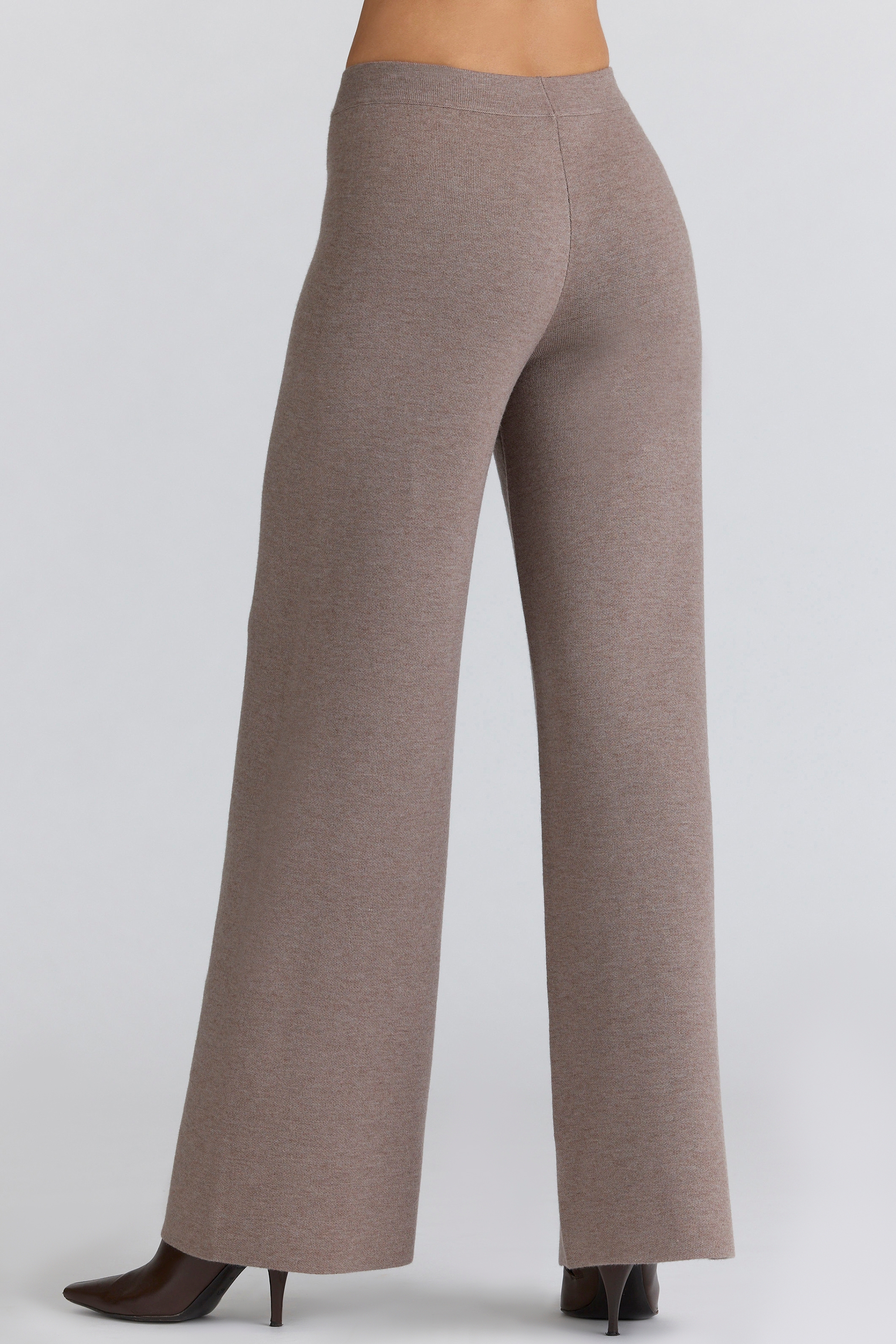 Taupe Wool Wide Leg Trousers