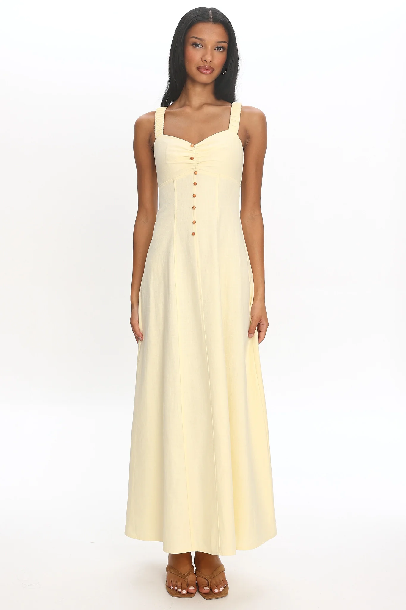 Day Off Ruched Strap Maxi Dress Baby Yellow - luluinthesky