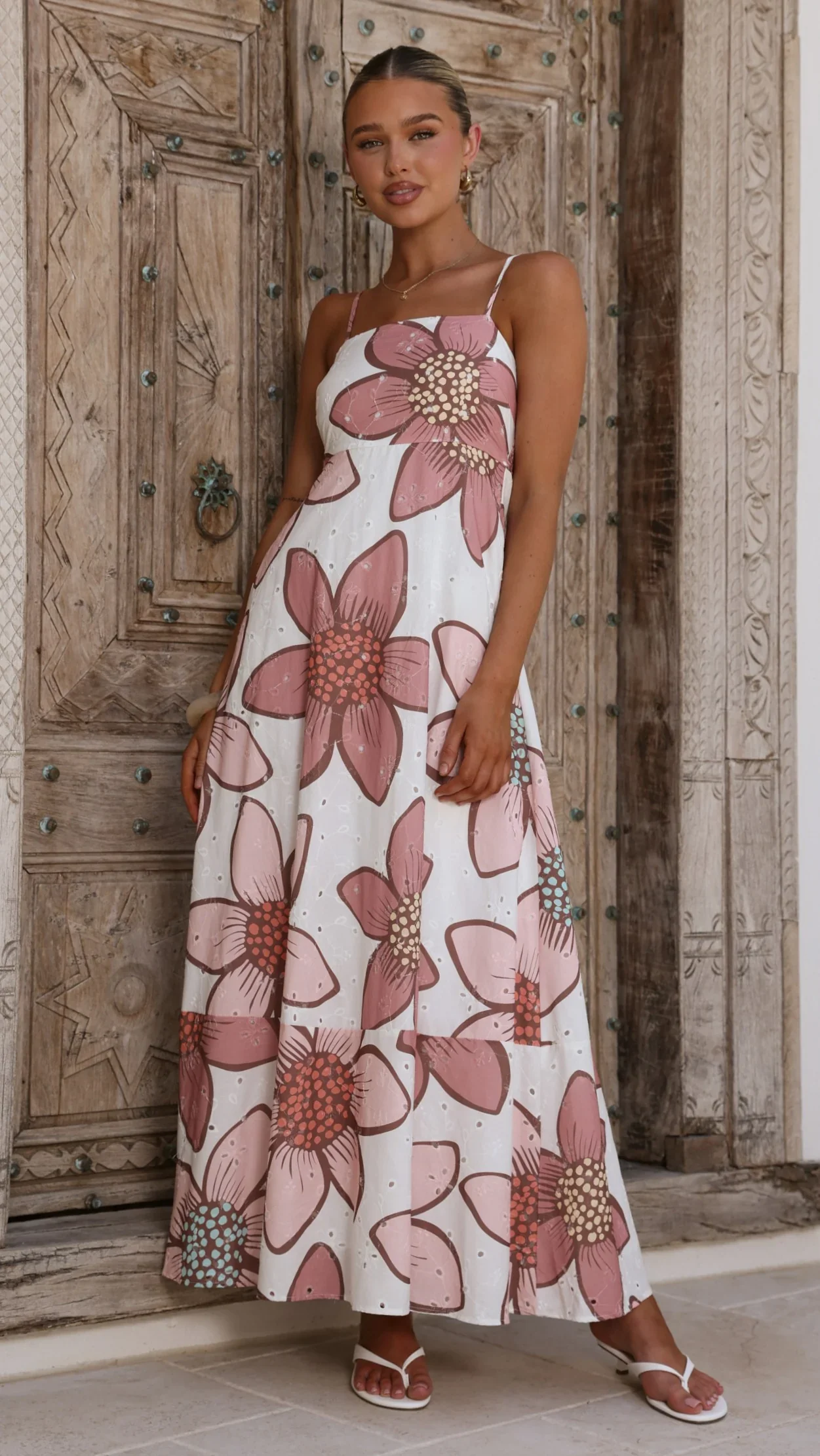 Norah Eyelet Maxi Dress - Botanic Pink Print