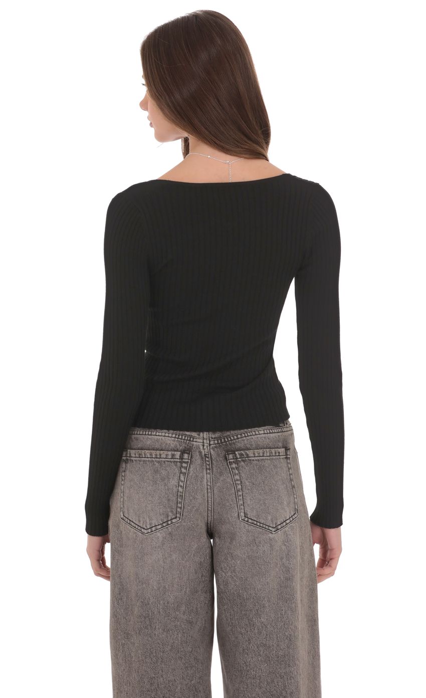 Ribbed Hook and Eye Cardigan in Black