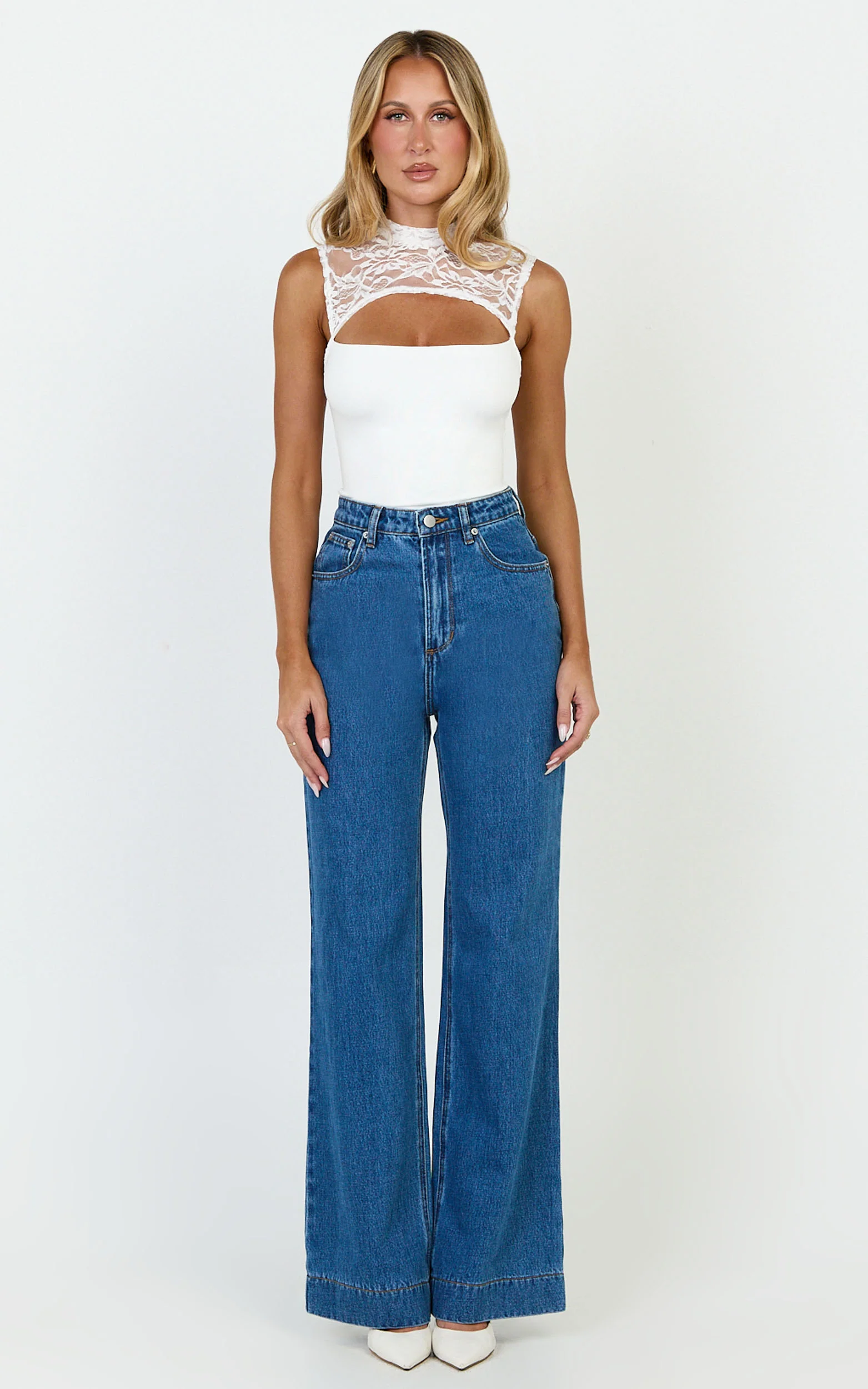 Blanche Top - Cut Out Lace Top in White