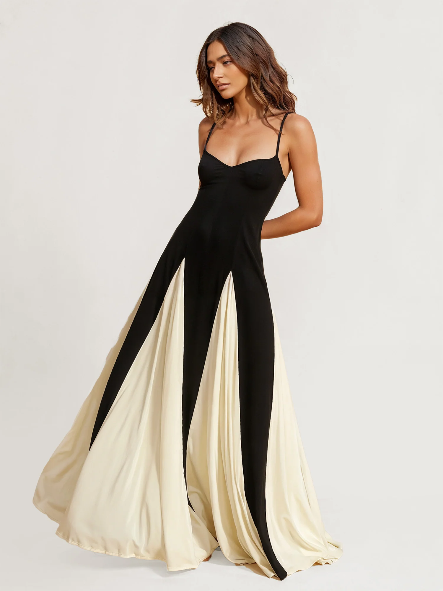Chic Contrast Black and White Maxi Dress