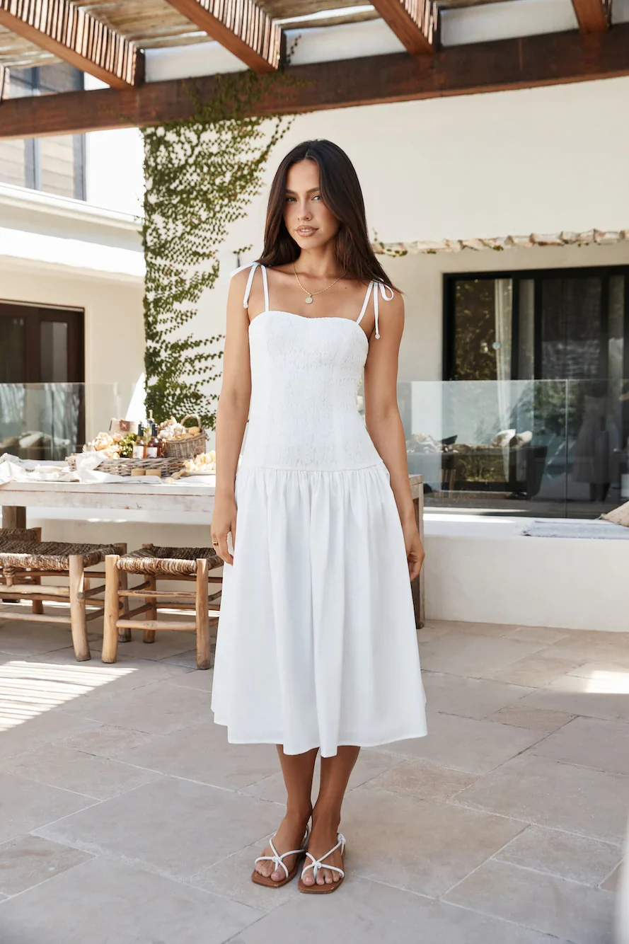 Sailing On A Dream Lace Midi Dress White