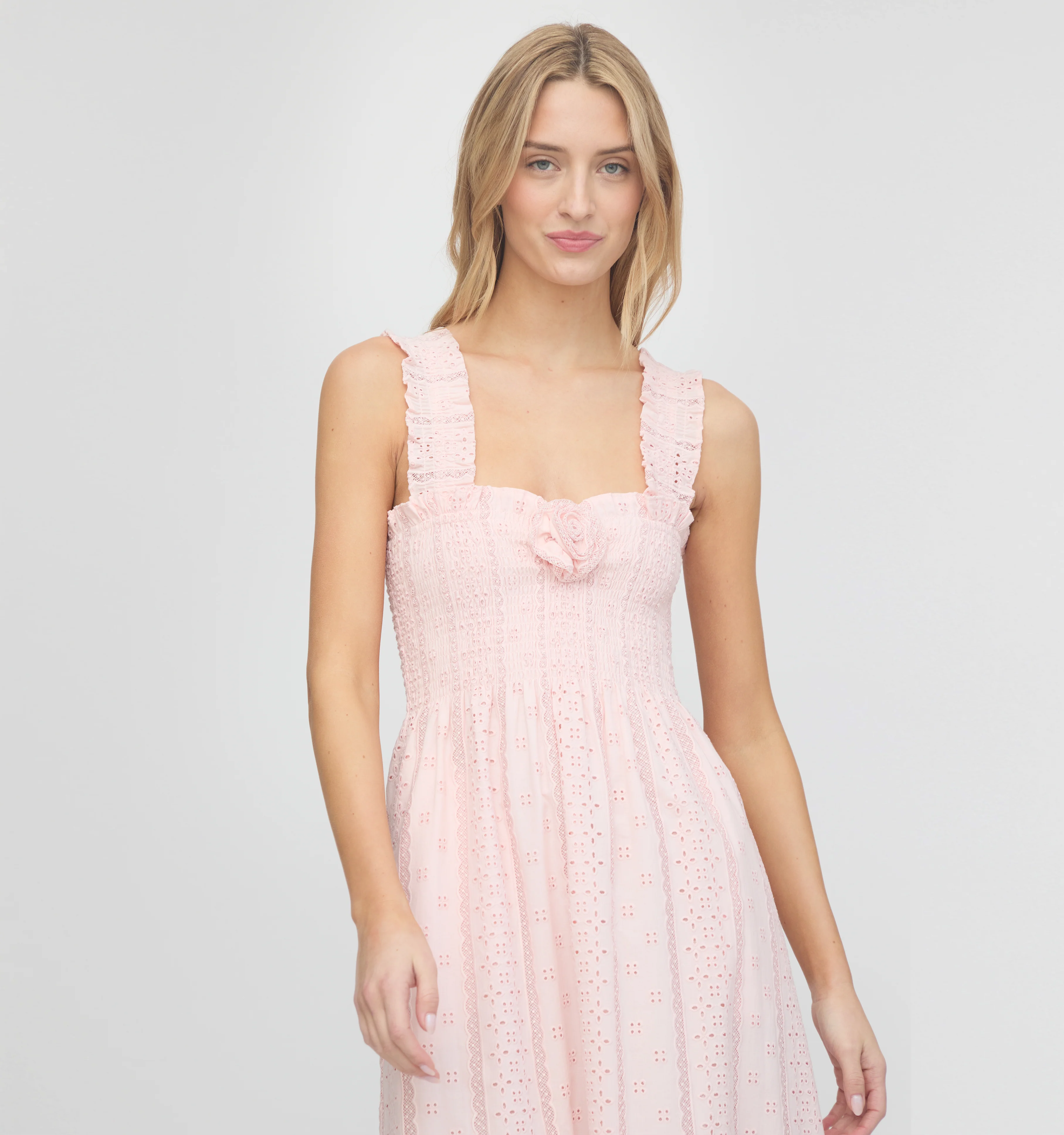 The Rosetta Nap Dress - Pink Broderie Voile
