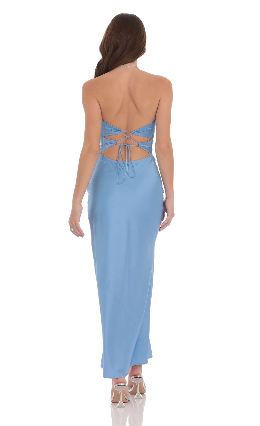Satin Twist Cutout Maxi Dress in Light Blue