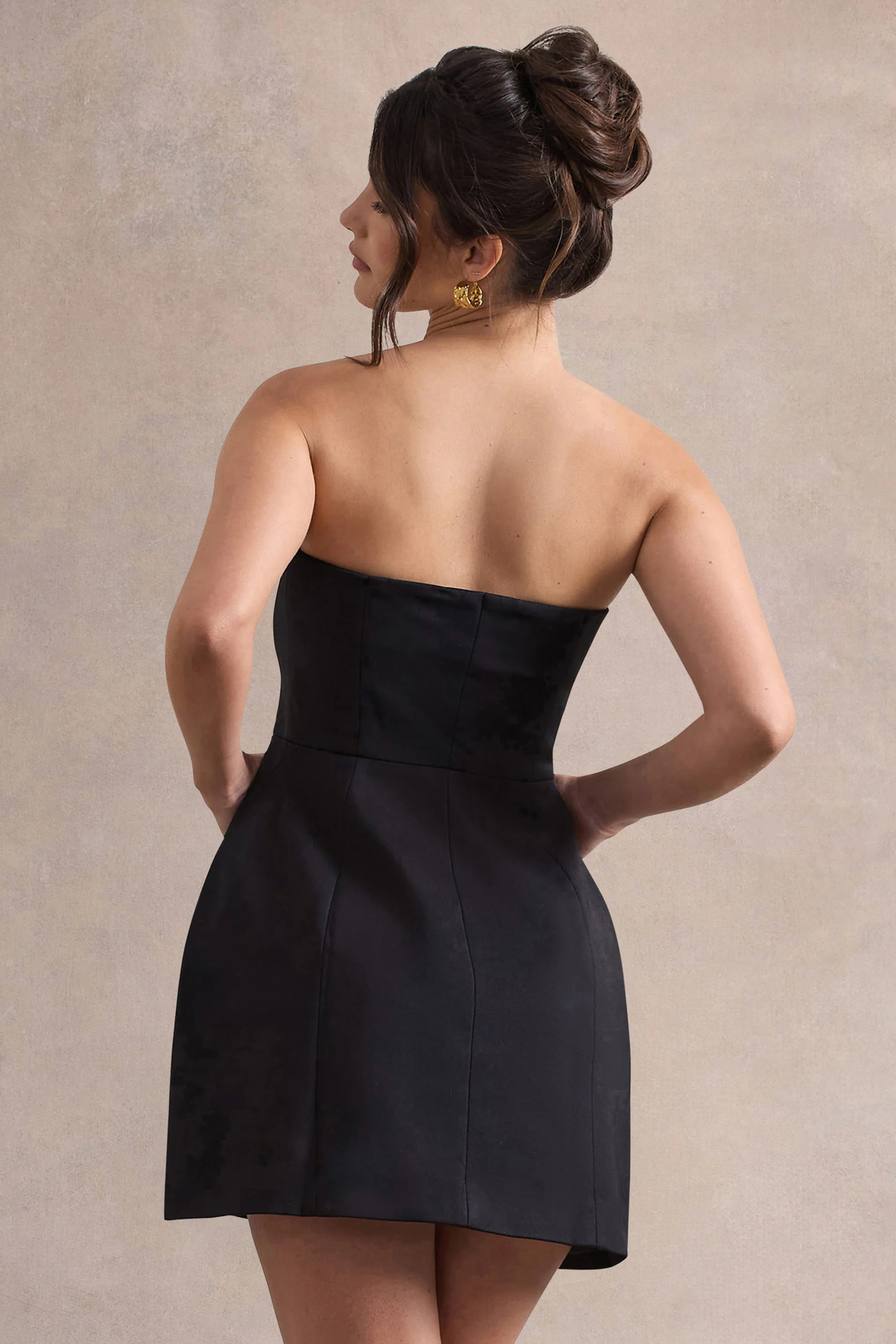 Anniston | Black Bandeau Tailored Buttoned Mini Dress