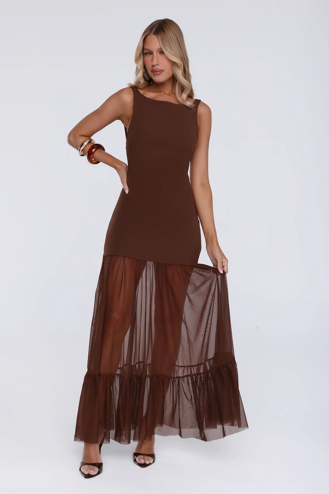 Sweet Gleam Maxi Dress Brown