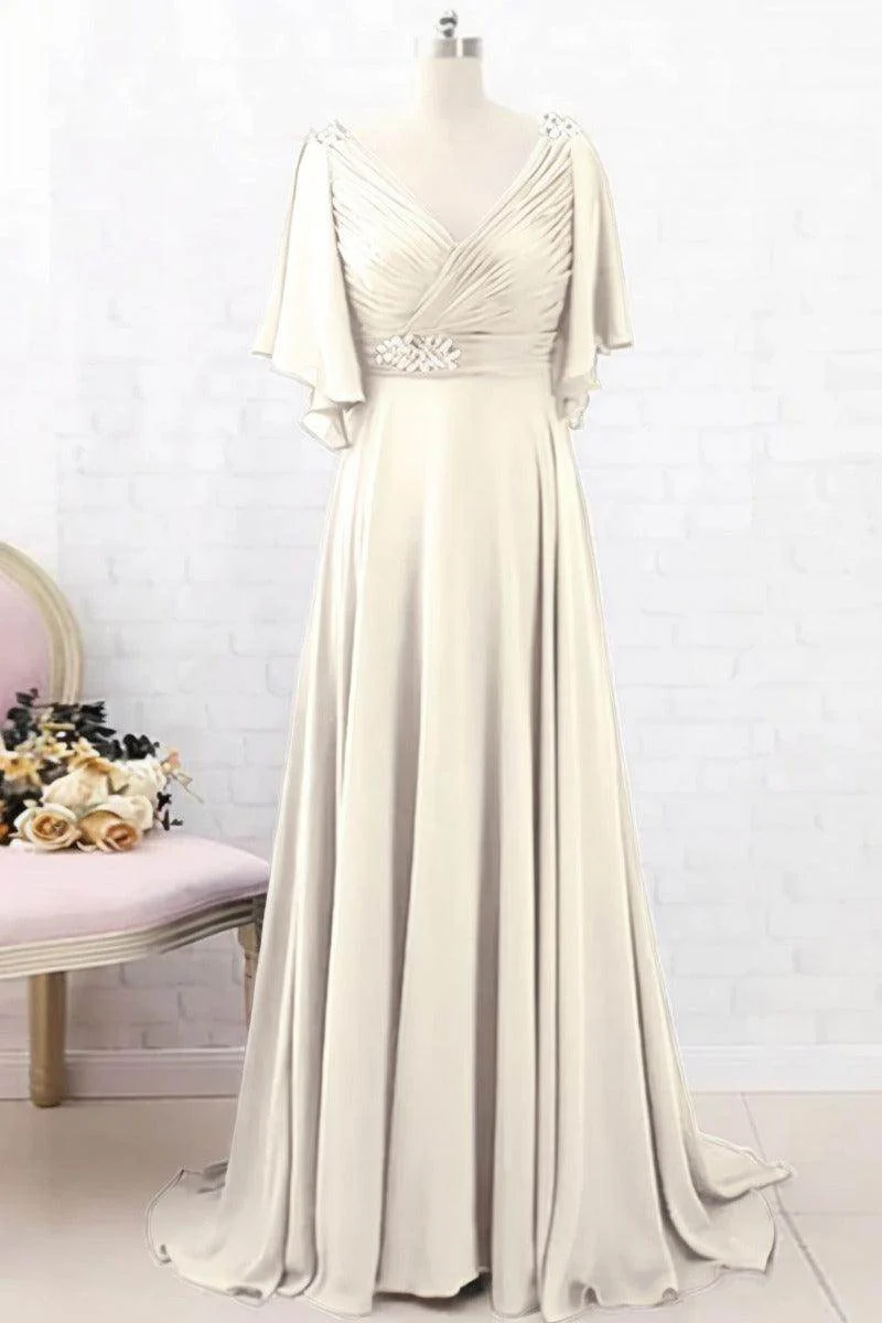 A-Line Sweep-Brush Train Chiffon Mother Dress CM0082