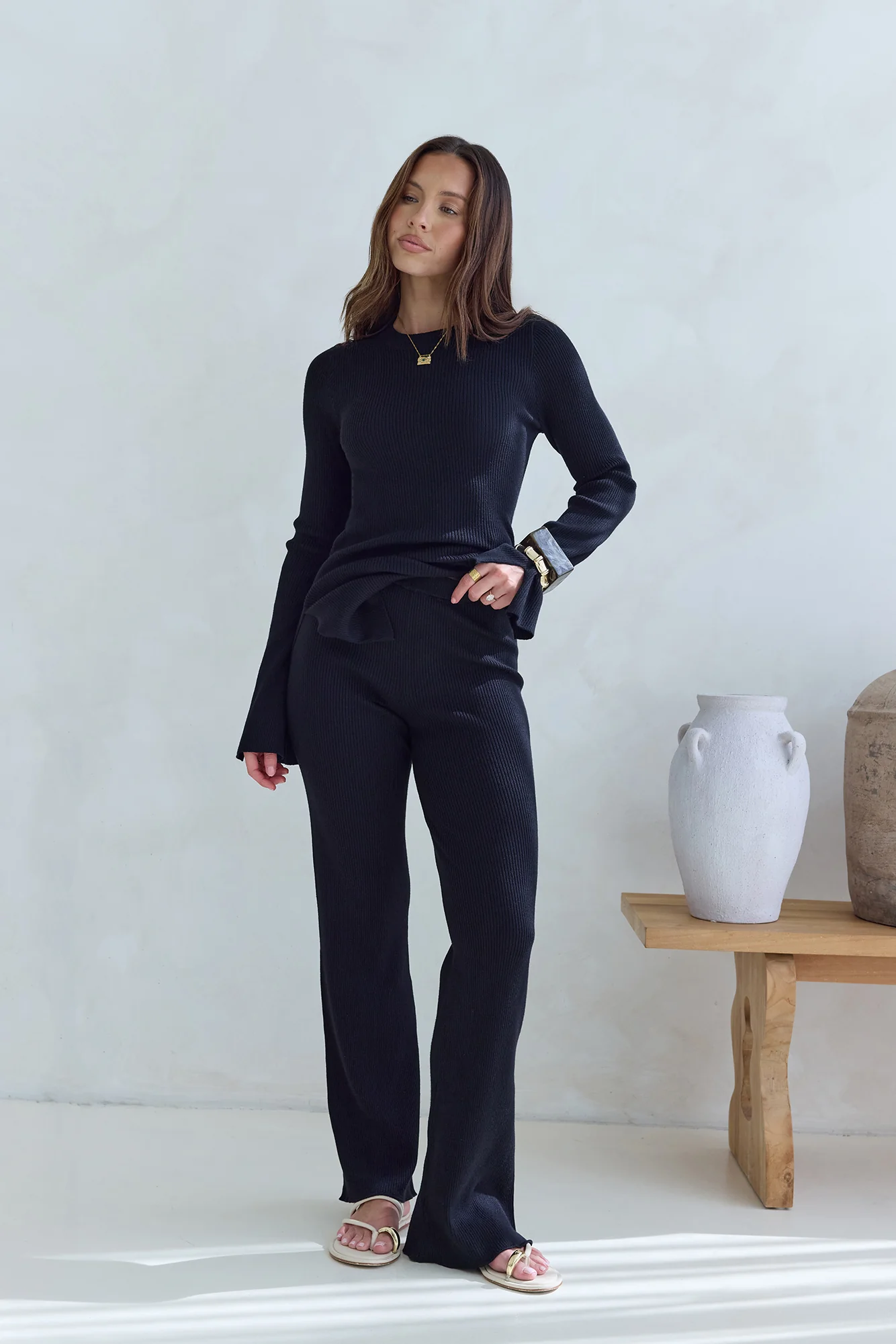 Cosy Holidays Ribbed Pants Black