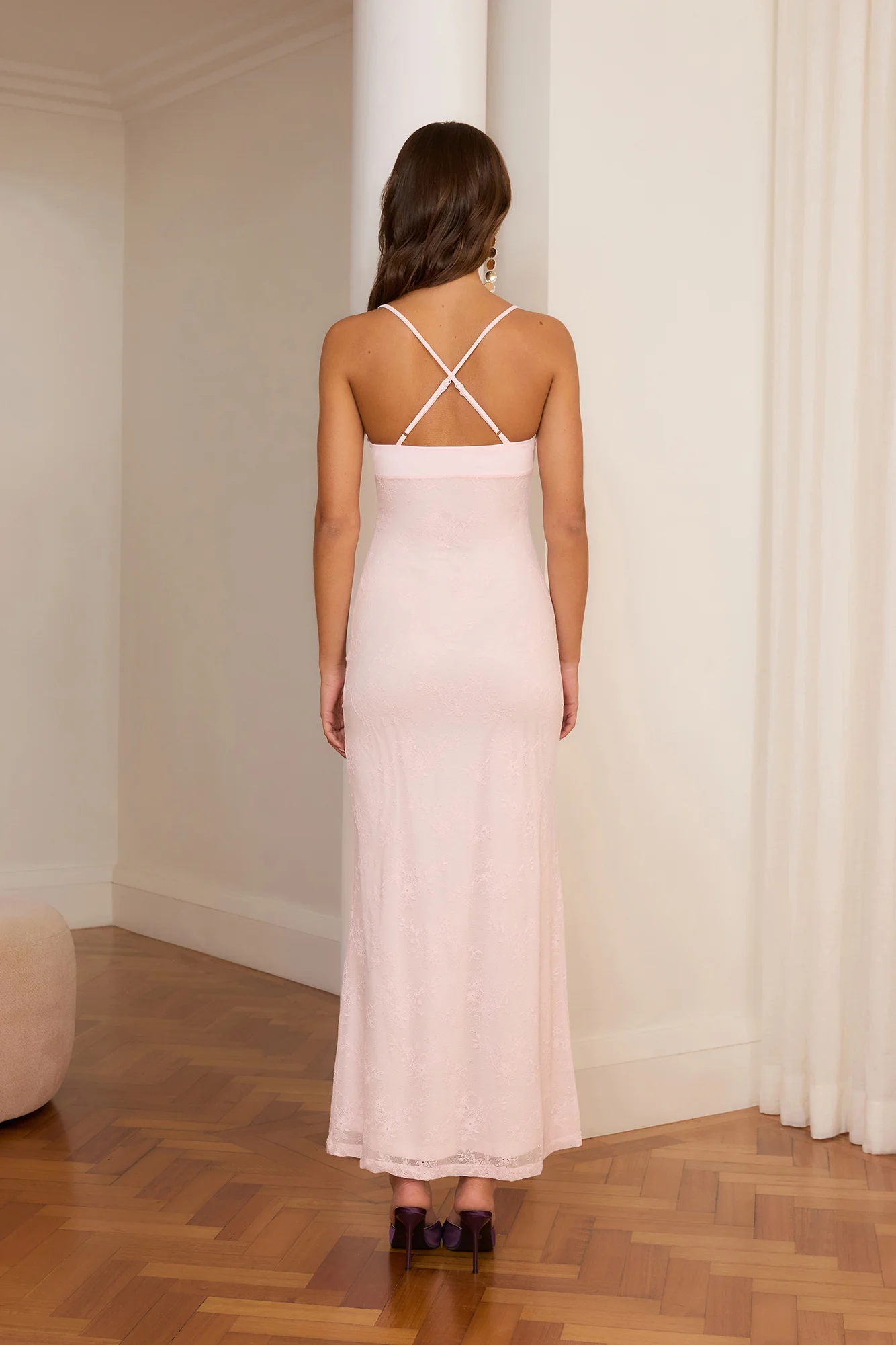 Counting The Seconds Lace Mesh Maxi Dress Pink