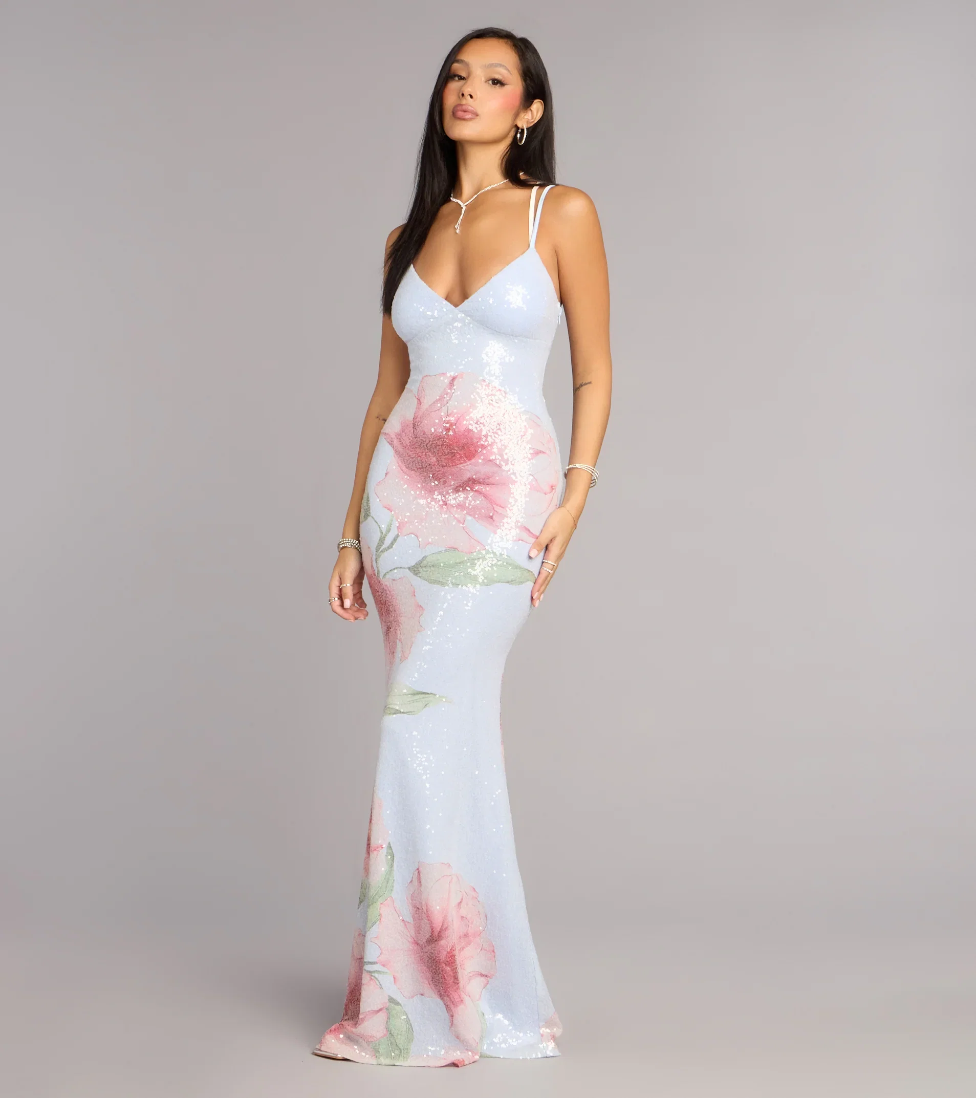 Chance Floral Sequin Mermaid Formal Dress